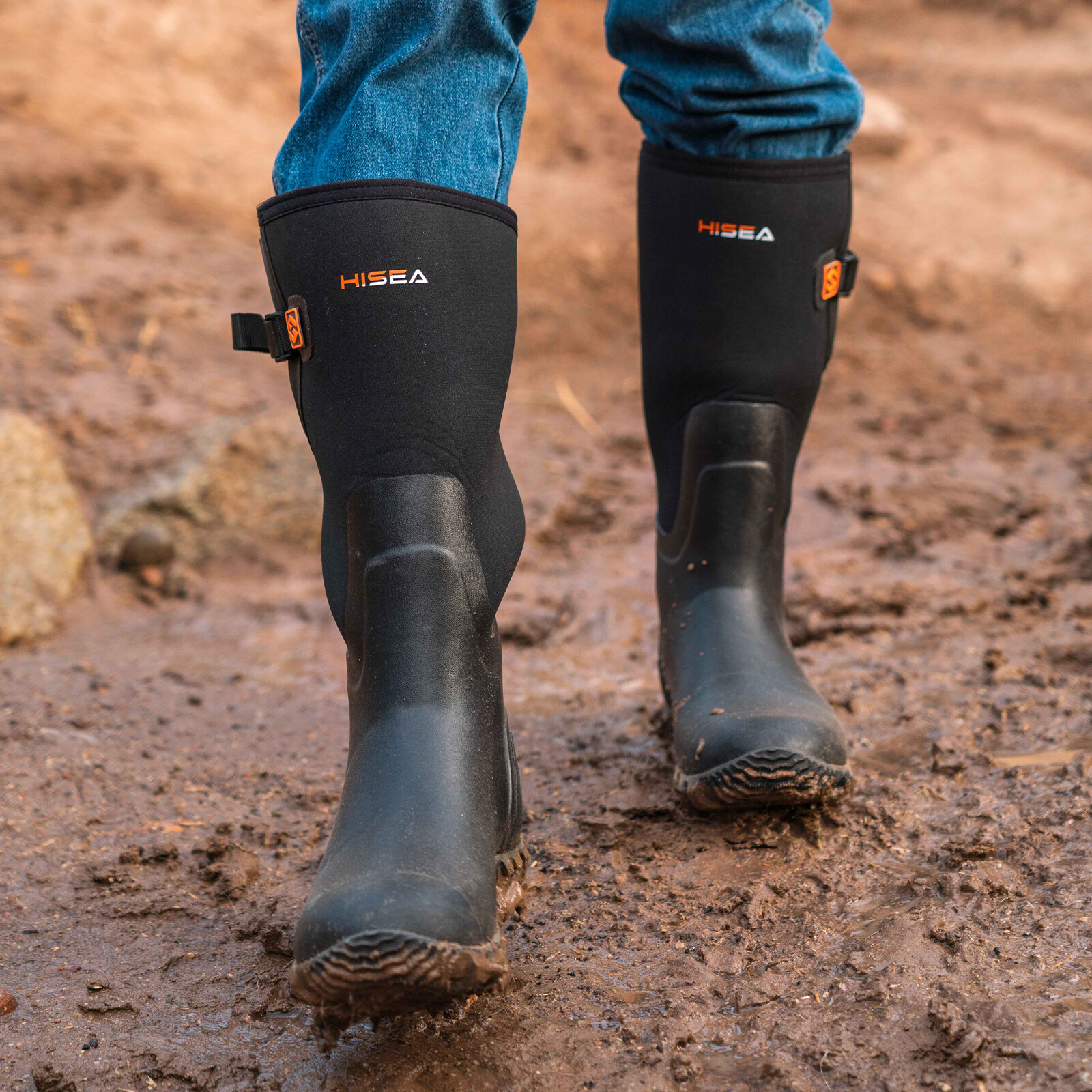 HISEA Women Rain Boots Side Buckles & Steel Shank Snow Hunting Chores Work Boots