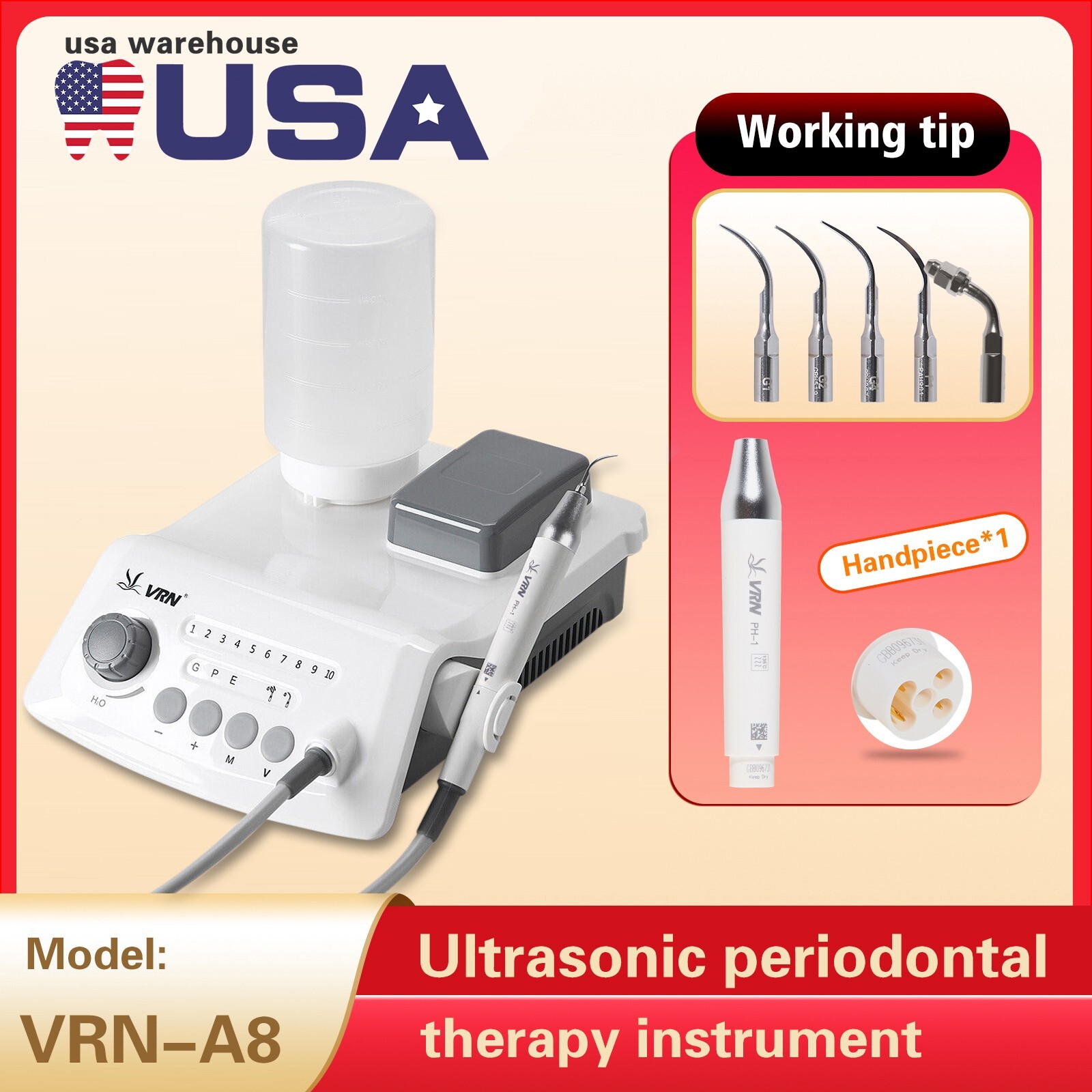 LED Dental Ultrasonic Piezo Scaler Handpiece Bottles Fit EMS Cavitron VRN-A8 US