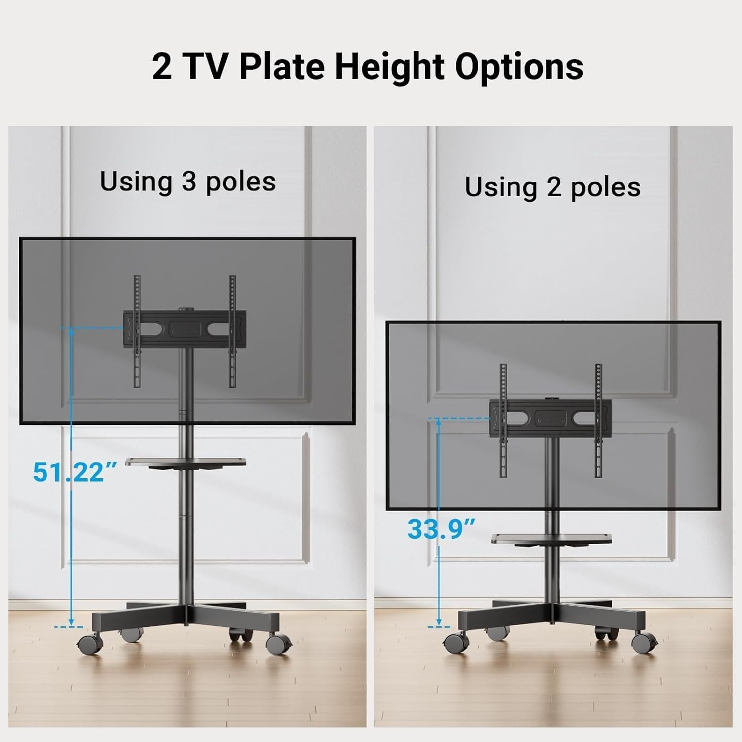 PERLESMITH Rolling Mobile Tilt TV Stand for 23-60" LCD LED TVs VESA up to 88lbs
