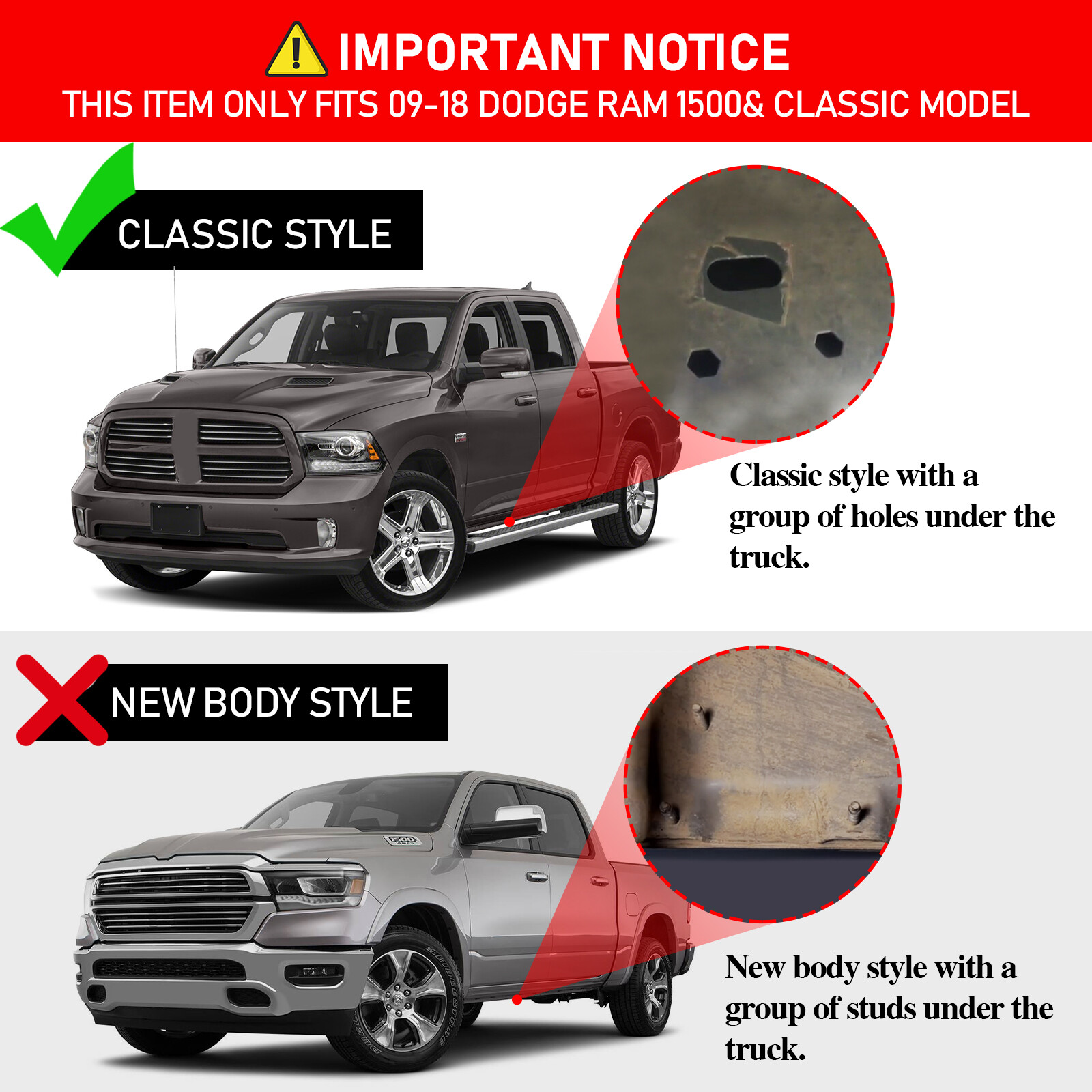 FOR 2009-2018 Dodge Ram 1500 Crew Cab Side Step Curved Running Board Nerf Bar