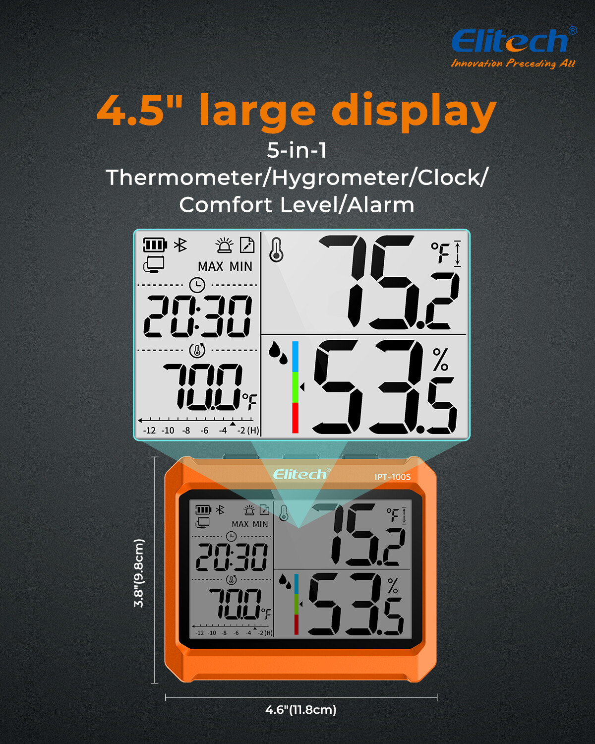 Elitech Digital Hygrometer Thermometer, Temperature Humidity Monitor IPT-100S