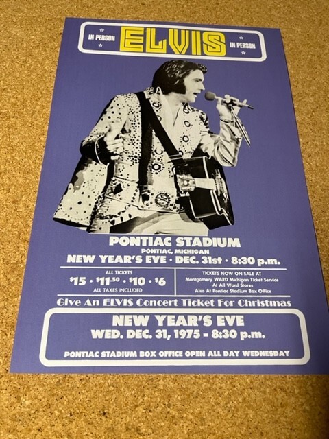 Elvis Presley 1975 Detroit Michigan New Years Eve Cardstock Concert Poster 12x18