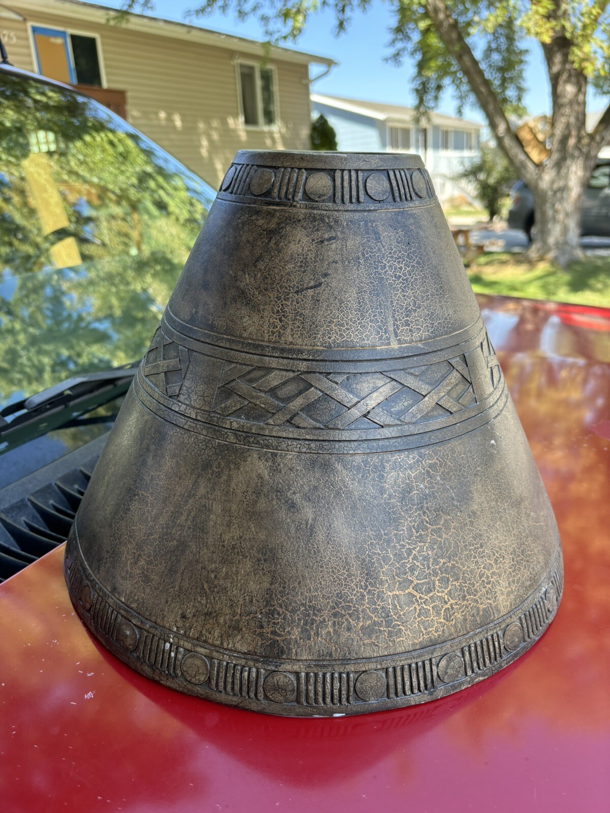 Rare UNIQUE Vintage Ceramic Clay ceramic Lamp Shade Heavy Brown Pottery Tribal