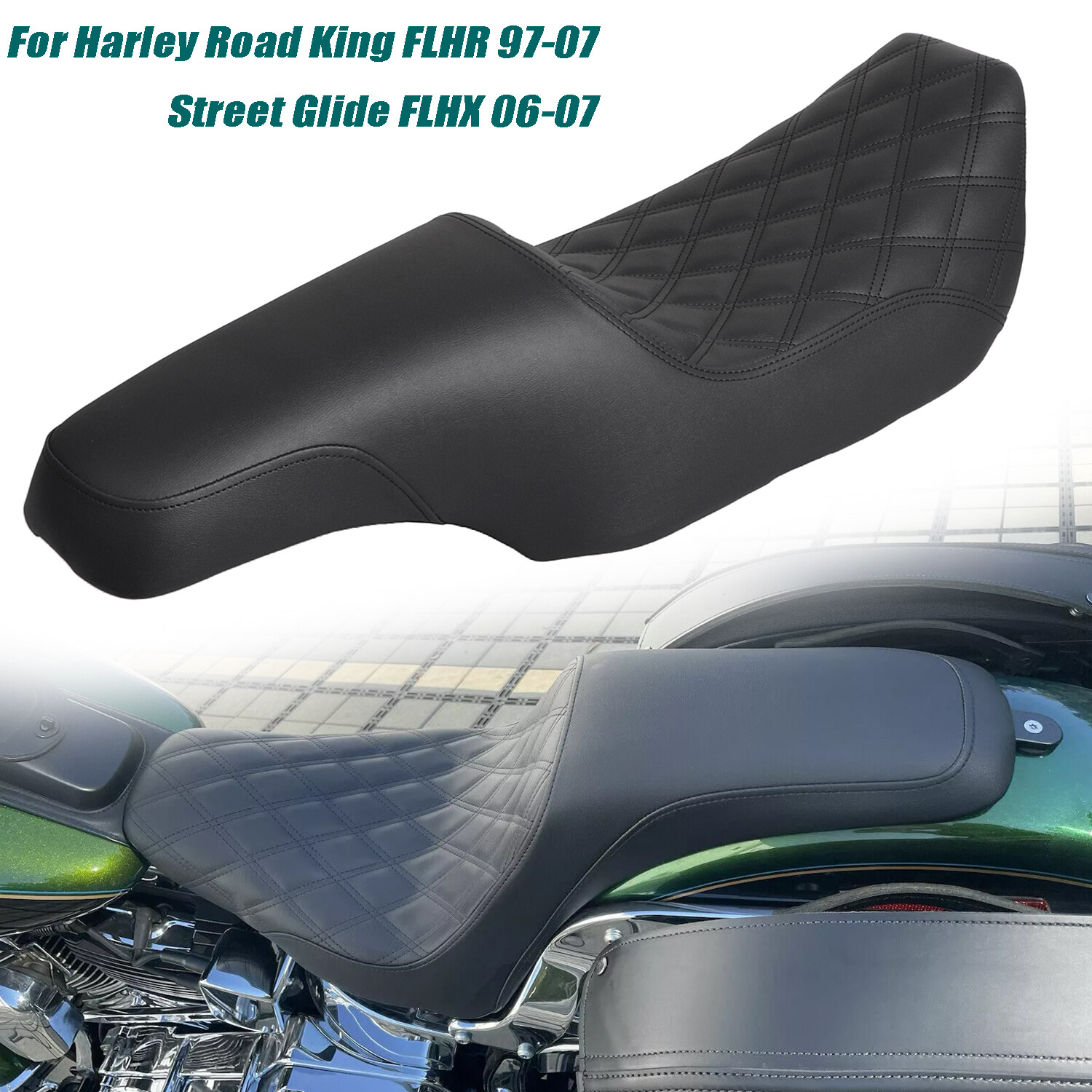 Profiler Seat Driver & Passenger Black For Harley Road King Classic FLHRC 97-07