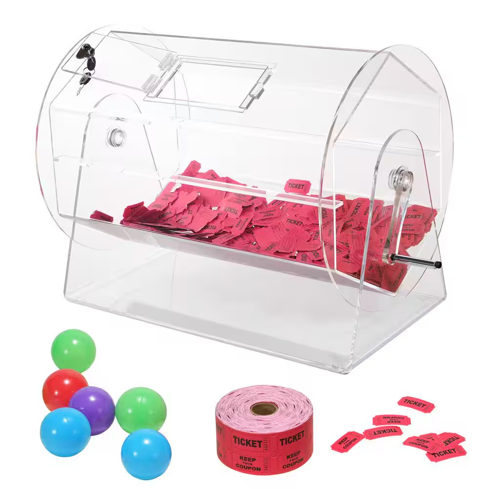 Acrylic Raffle Drum, Professional Raffle Ticket Spinning Cage with 2-Keys, Holds