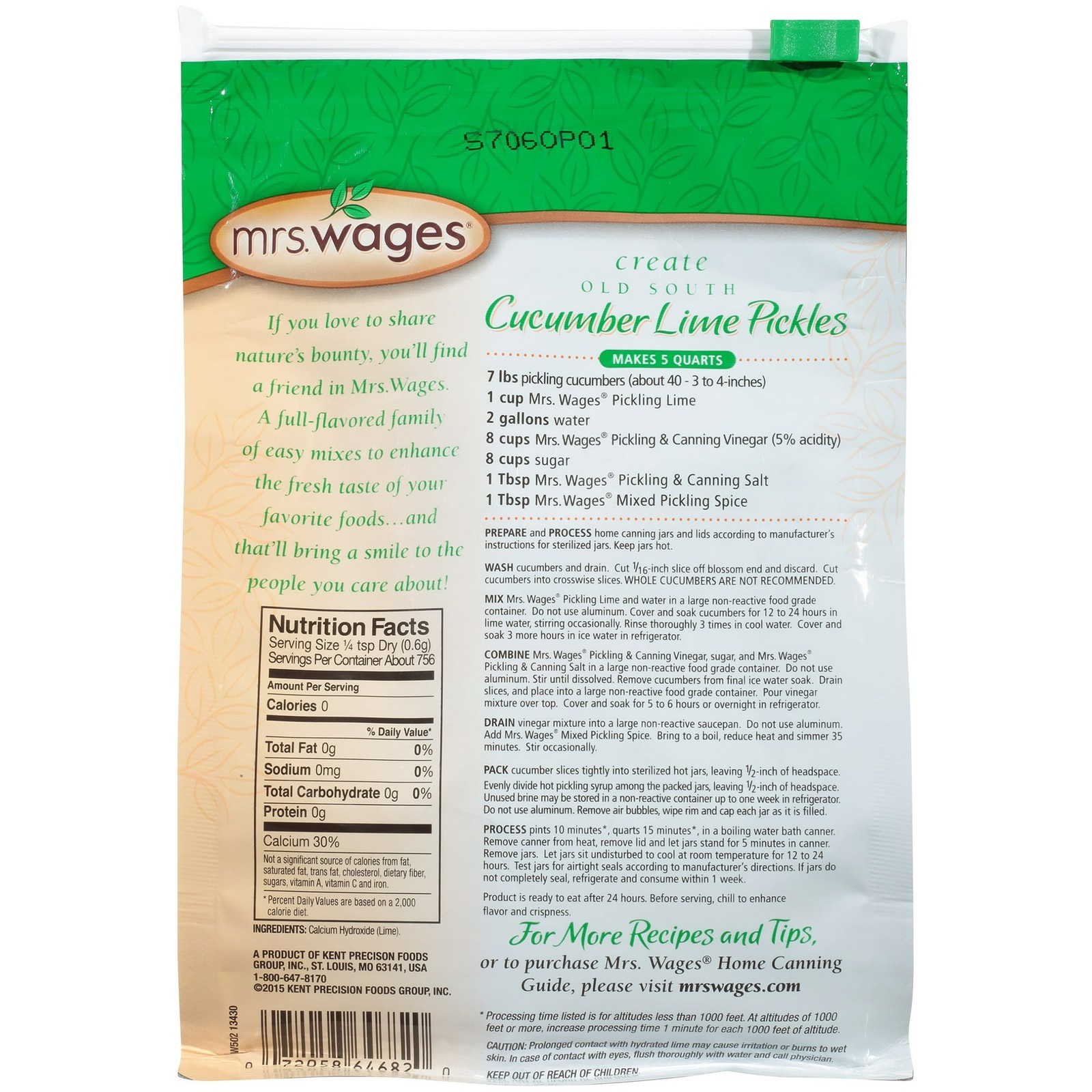 Mrs. Wages Pickling Lime | Easy-to-Make | 1 lb Resealable Bag