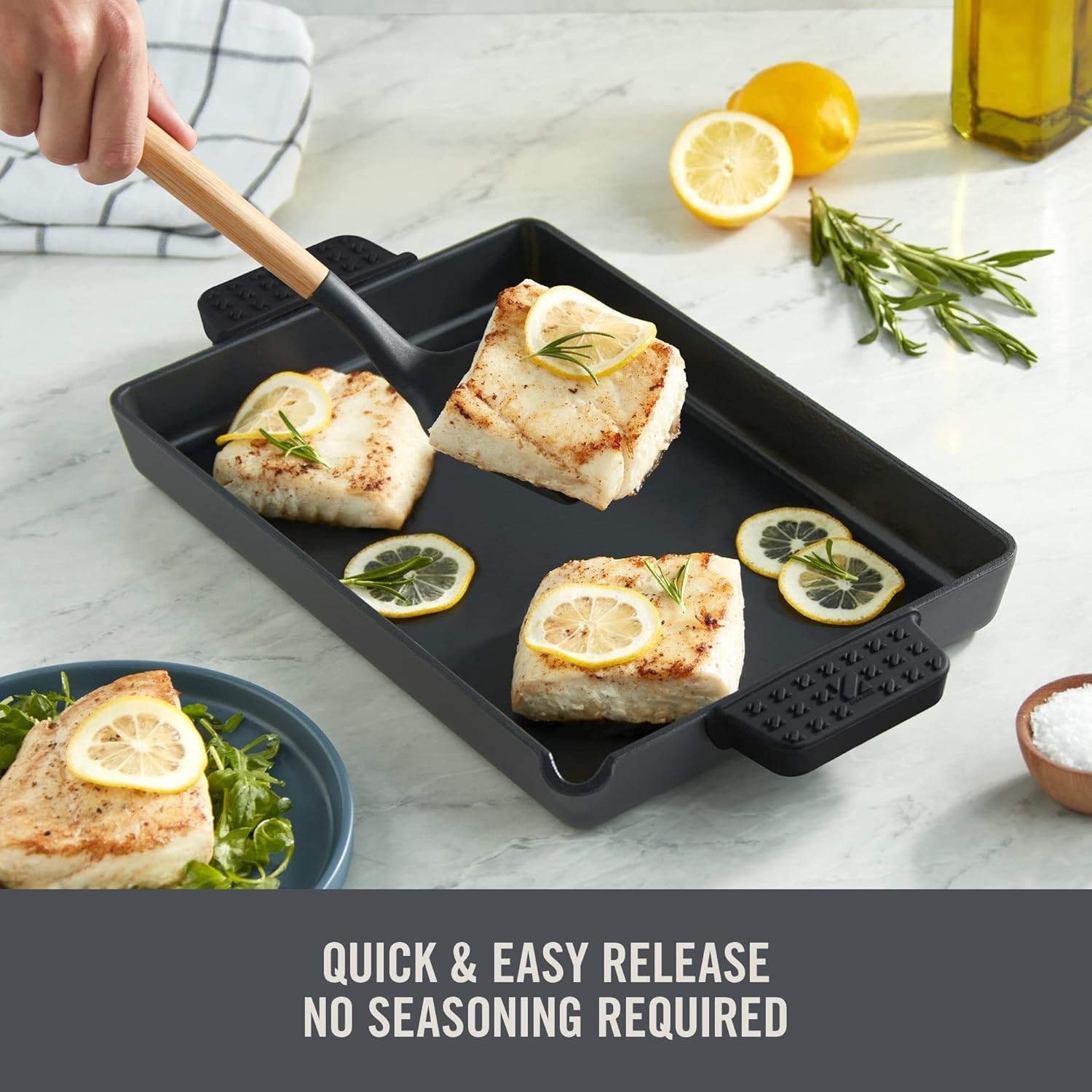 DASH Zakarian by Dash 9 x13 Nonstick Cast Iron Pan with Pour Spout- Black