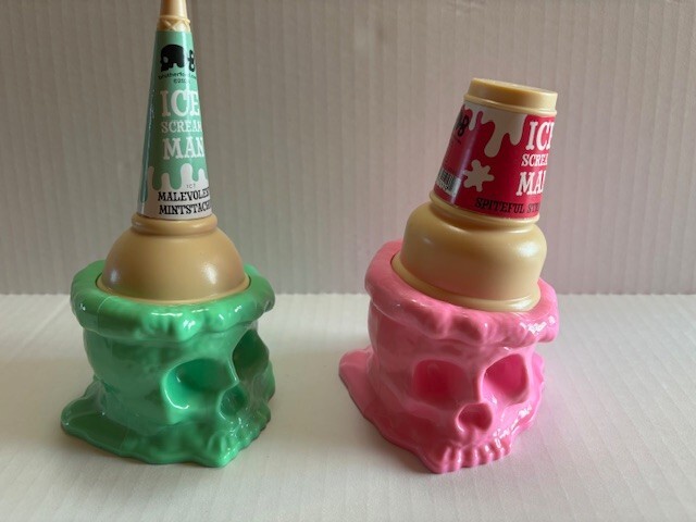 Lot of 2 Ice Scream Man Skull Ice Cream Holders - Mintstachio & Strawberry