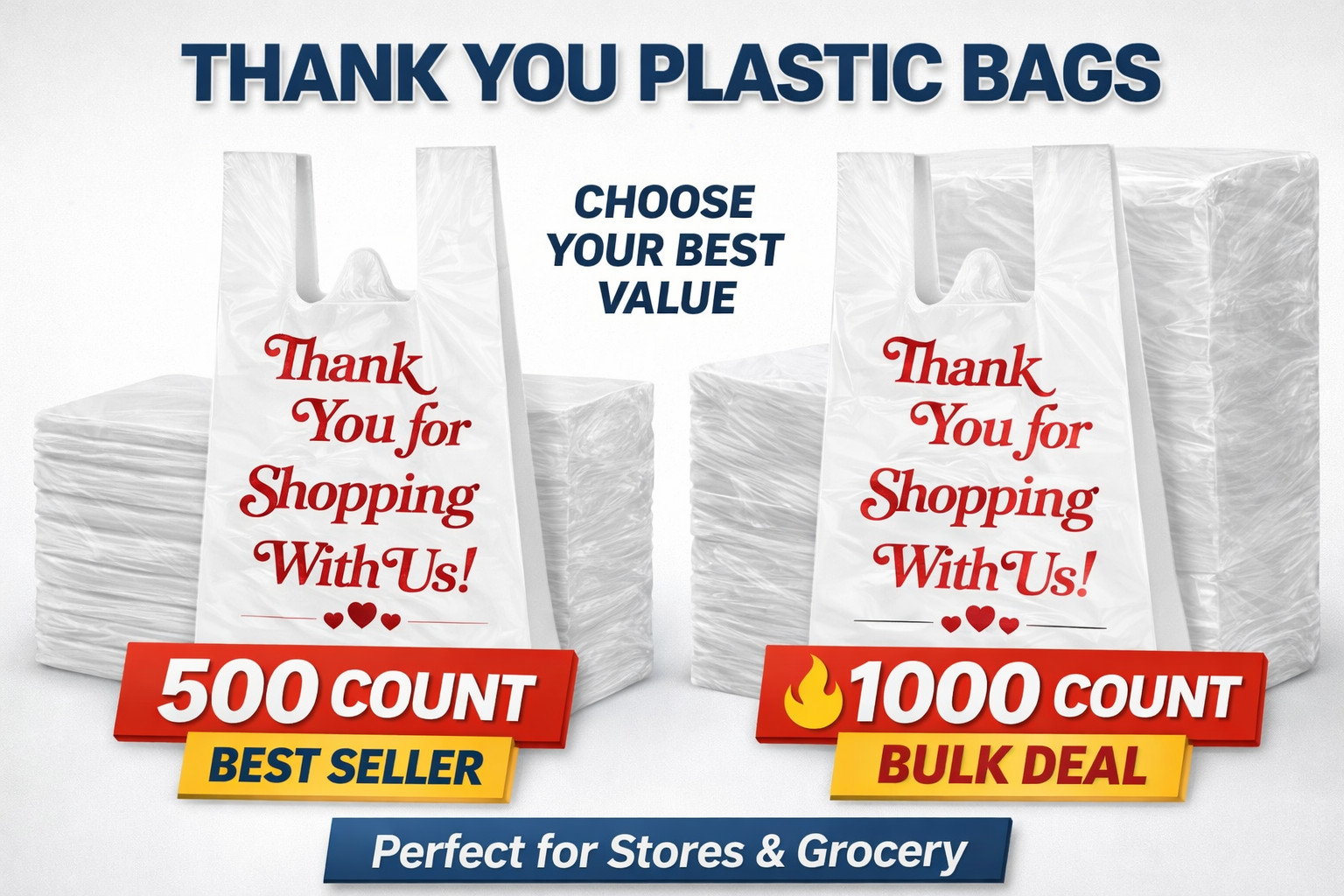 Thank You Plastic Bags Bulk 100 300 500 1000 Count | Strong Durable T-Shirt Bags