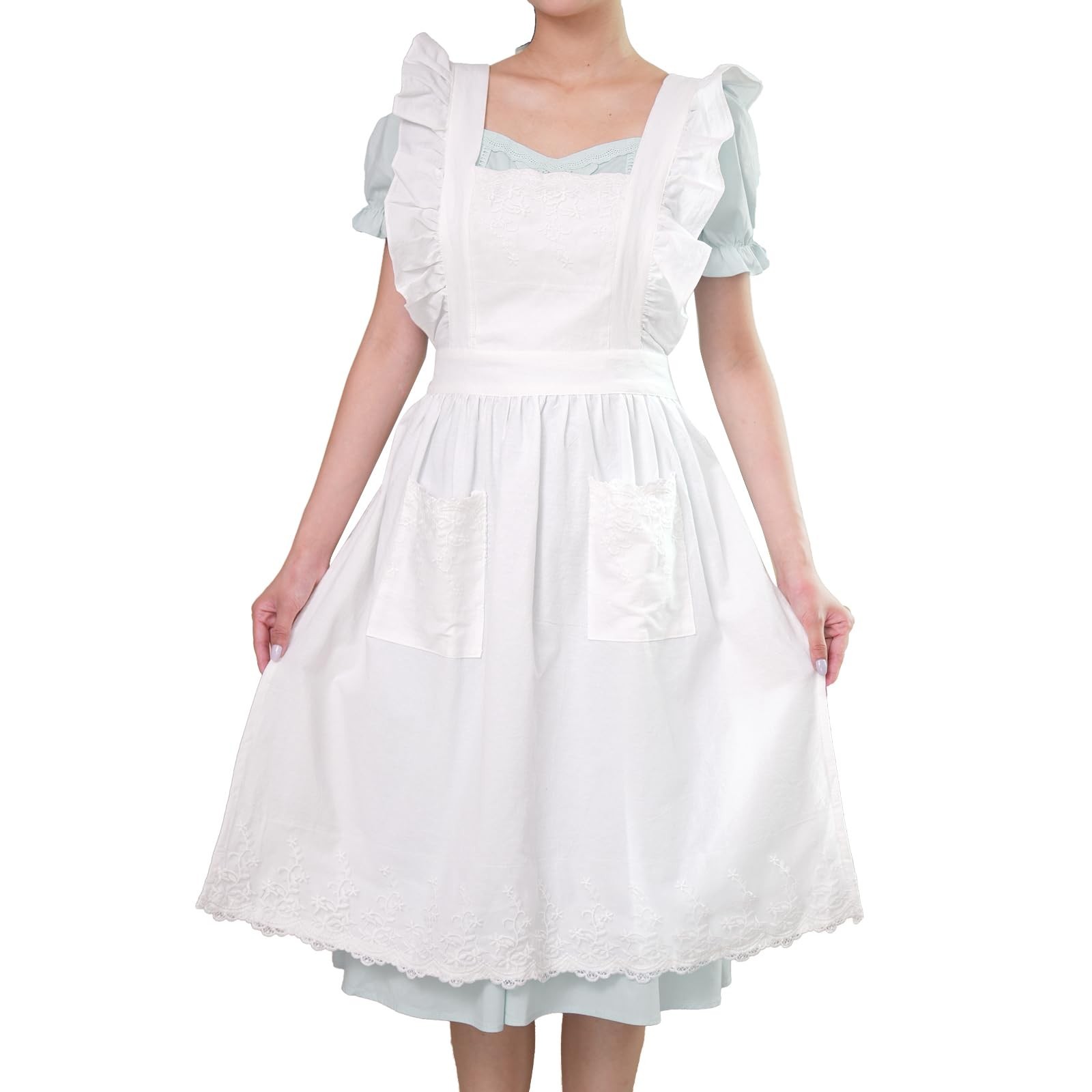 Vintage Aprons for Women with Pockets Cute Lace Ruffle Adjustable Apron for C...