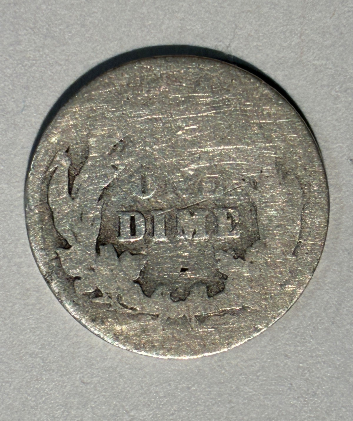 1895 Unknown Mint Barber Dime. Could be S or Plain, maybe O. Poor condition
