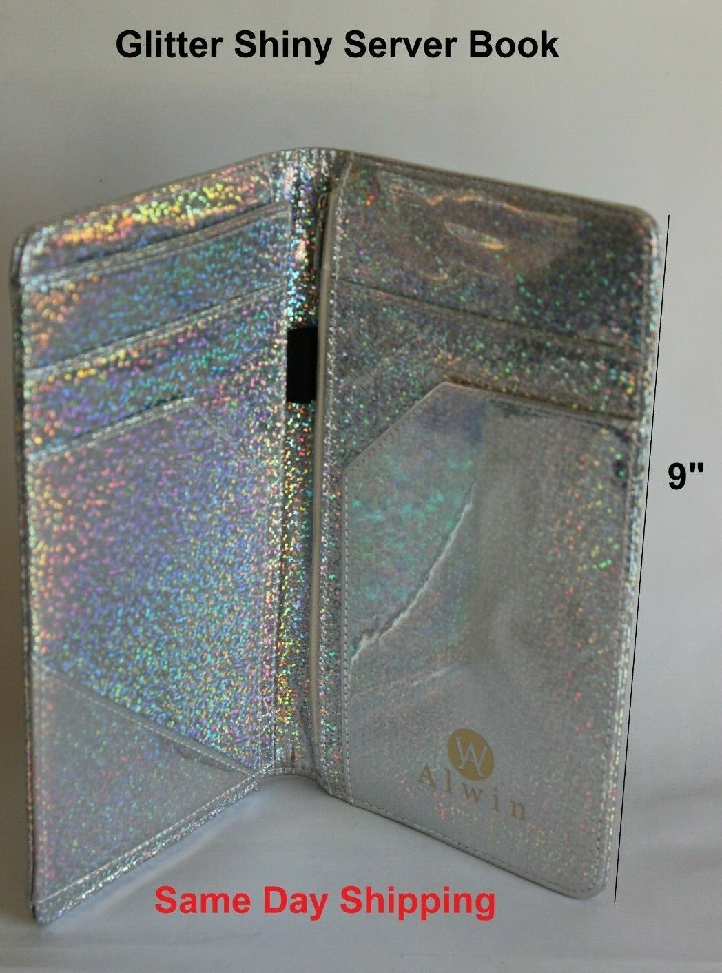 Server Book Glitter Book Organizer Wallet Zipper Pocket for Waitress Waiters NEW
