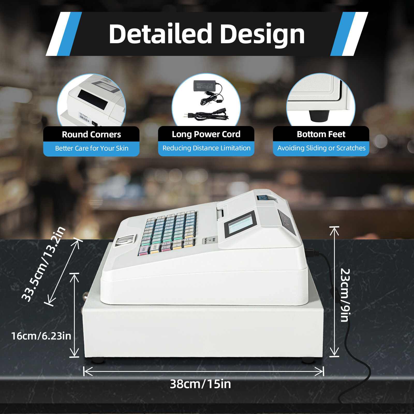 Electronic Cash Register 48Key POS Casher Digital LED Display with Drawer Retail