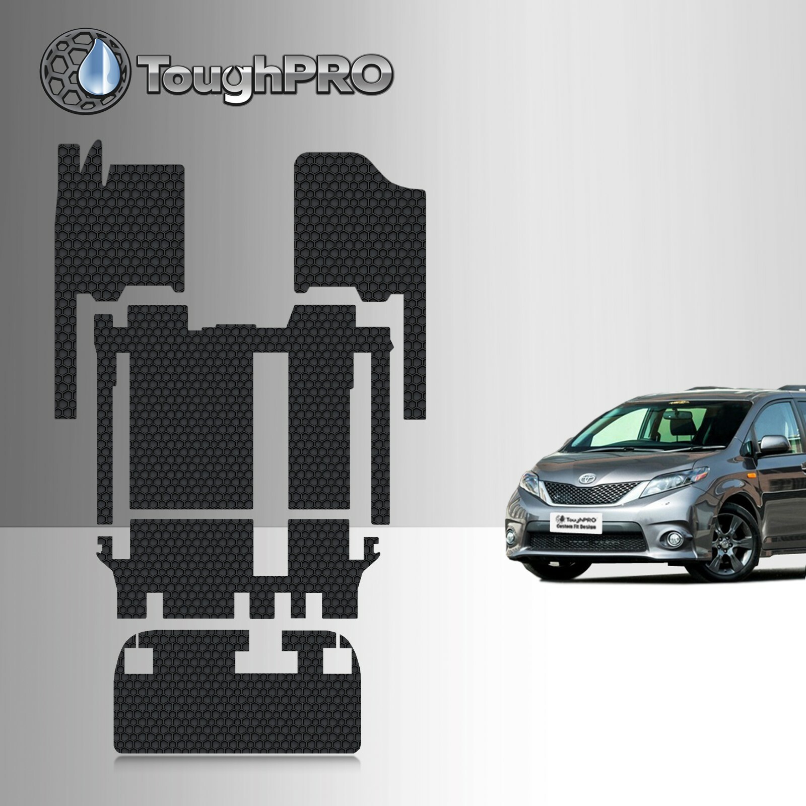 ToughPRO Floor Mats Full Set Black For Toyota Sienna 8 Seater 2011-2020