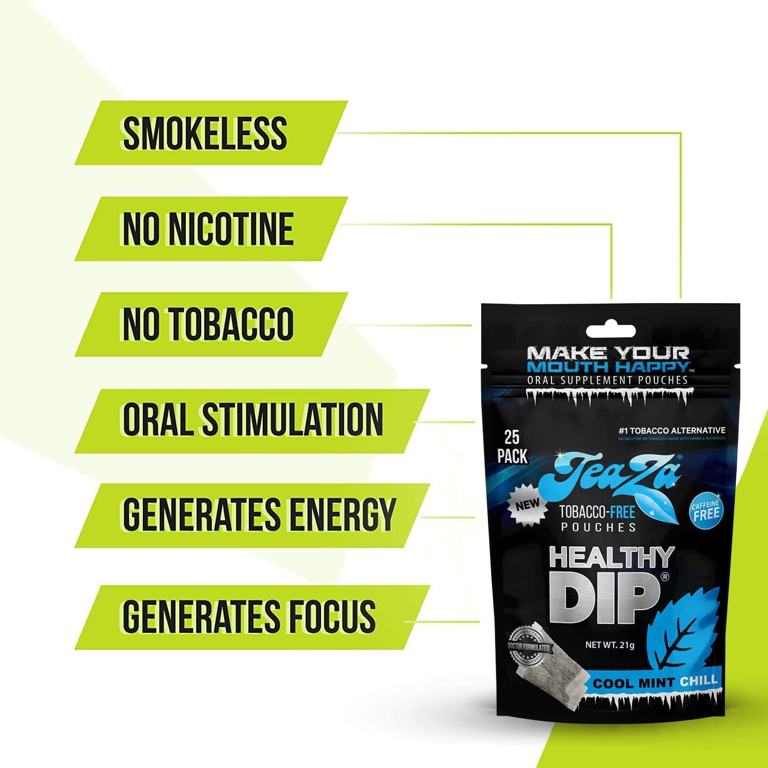 Teaza Energy Herbal Healthy Pouch - Cool Mint Chill 4pk Bags Free Shipping