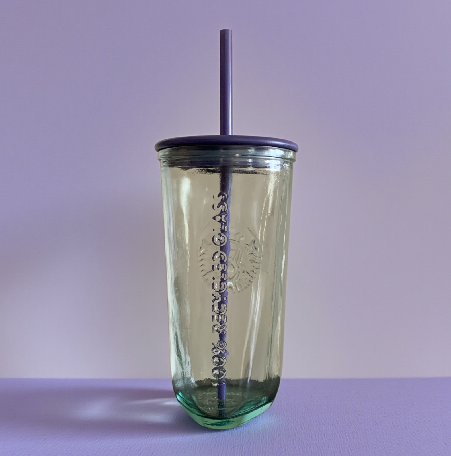 Starbucks Recycled Glass Triangle Bottom Purple Lid Cold Cup Tumbler 16oz Grande