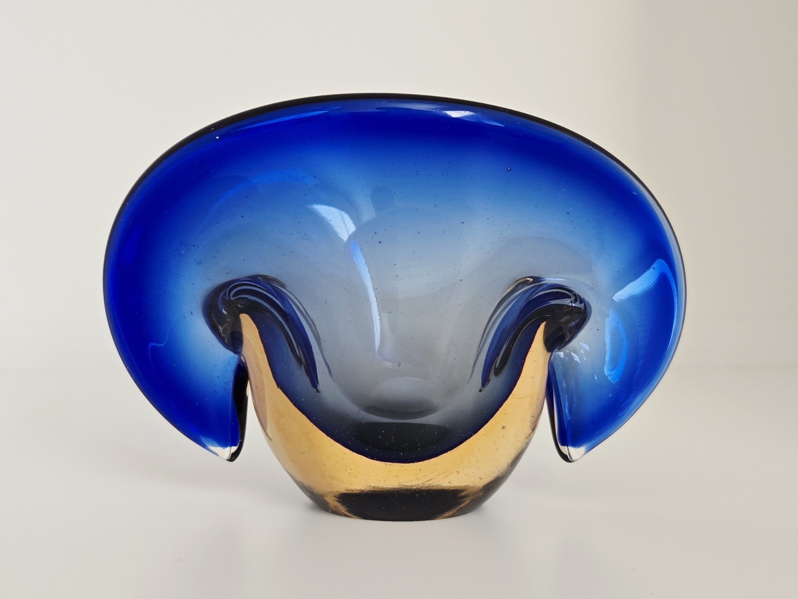 VTG Murano Sommerso Flavio Poli Seguso? Glass Clam Shell Sculpture Bowl 3 1/4" T