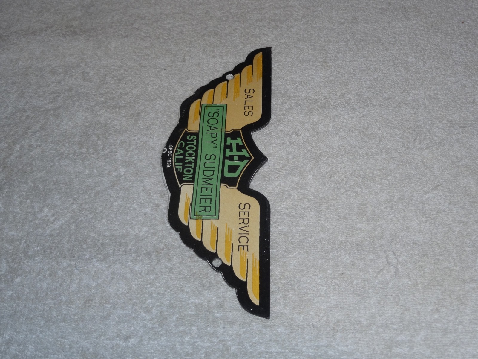 VINTAGE 1939 HARLEY DAVIDSON MOTORCYCLE SOAPY WINGS PORCELAIN METAL GAS OIL SIGN