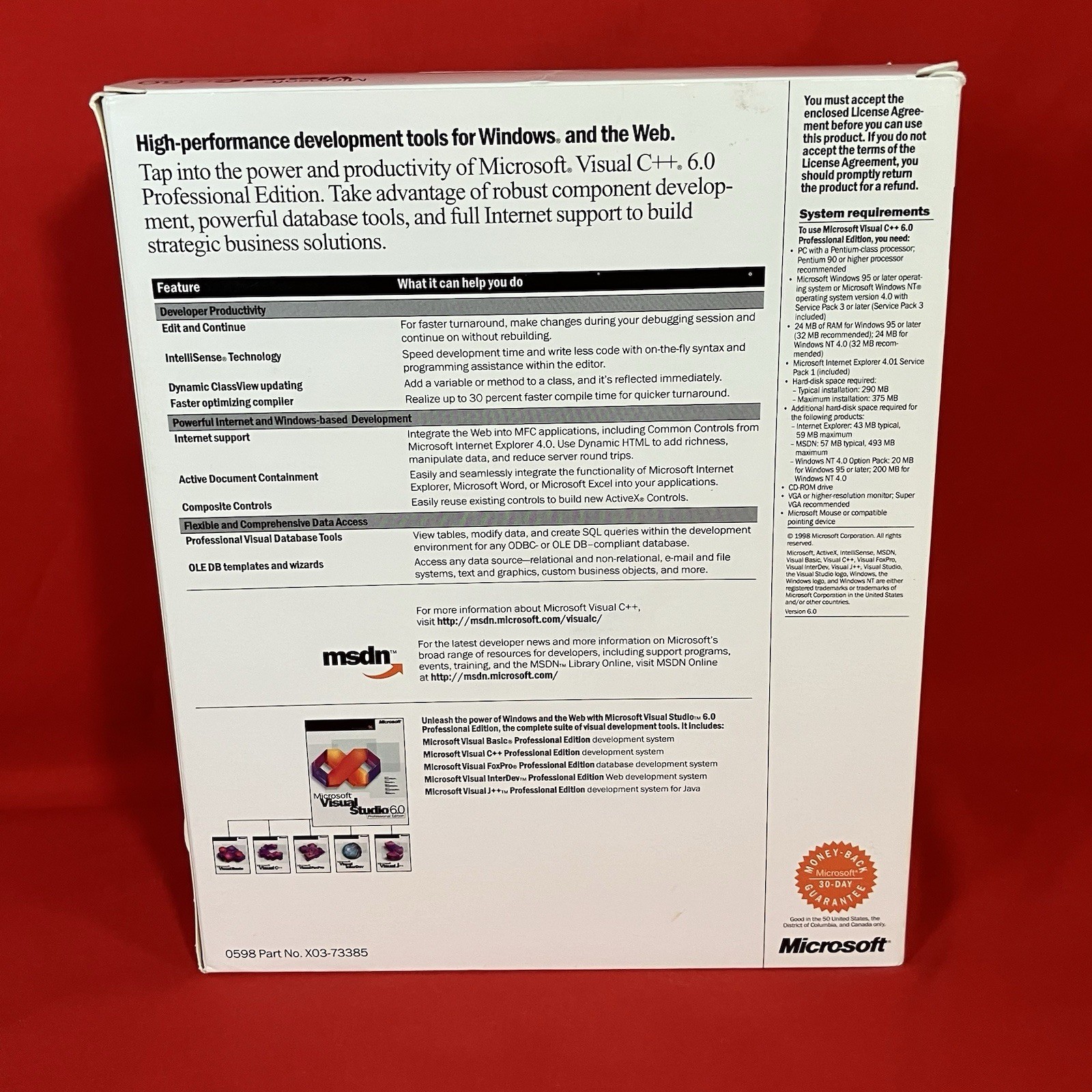 Vtg 1998 Microsoft Visual C++ 6.0 Professional Edition / Windows NT 4.0 Key