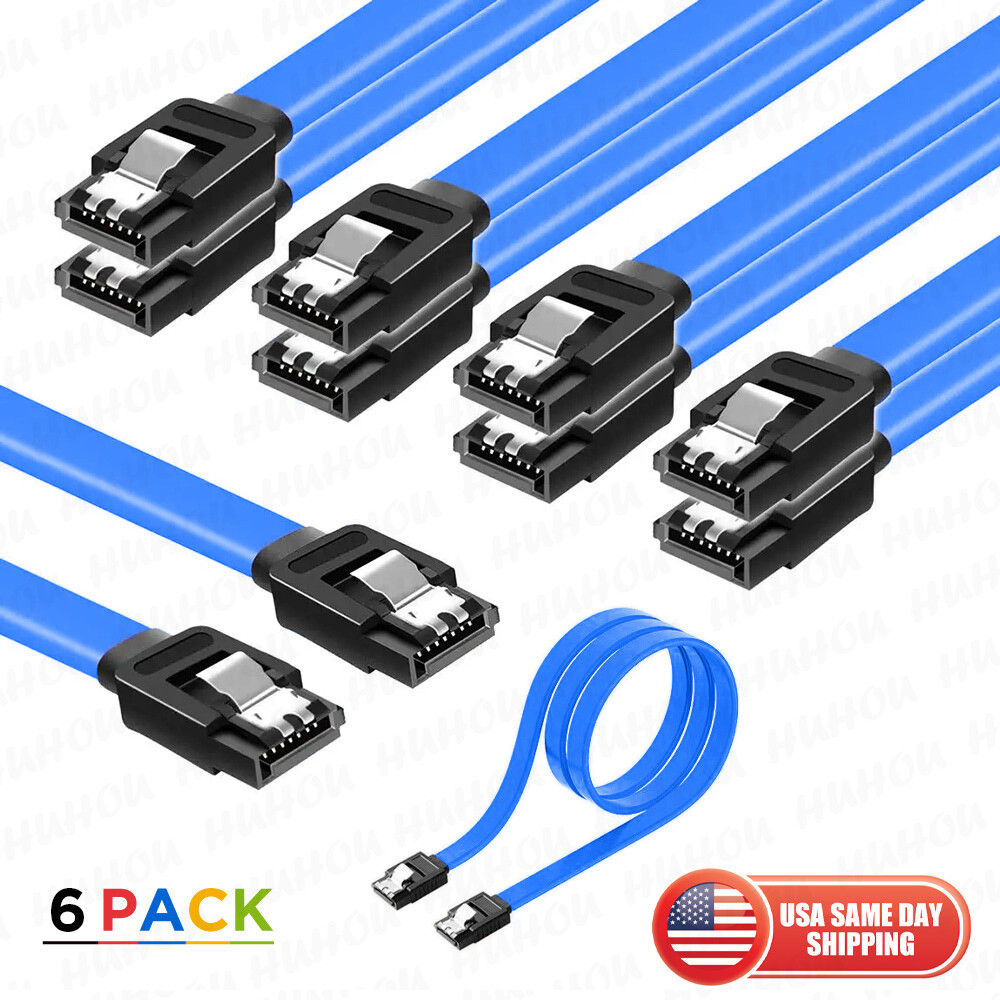 6pack SATA Cable III 6Gbps Straight HDD SDD Data Cable with Locking Latch 15 in