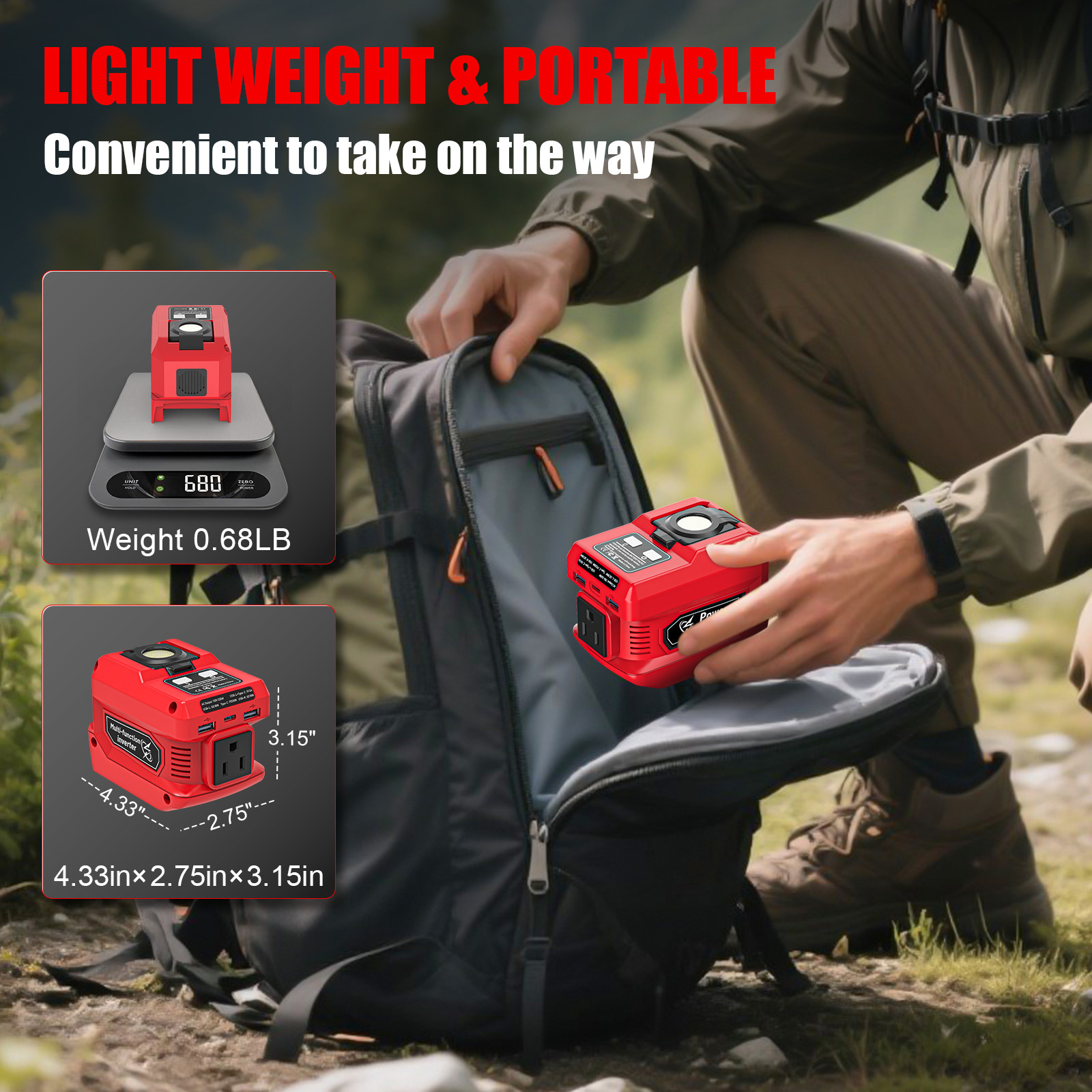 220W Power Inverter Compatible with Milwaukee 18V Battery - DC 18V to 110V AC