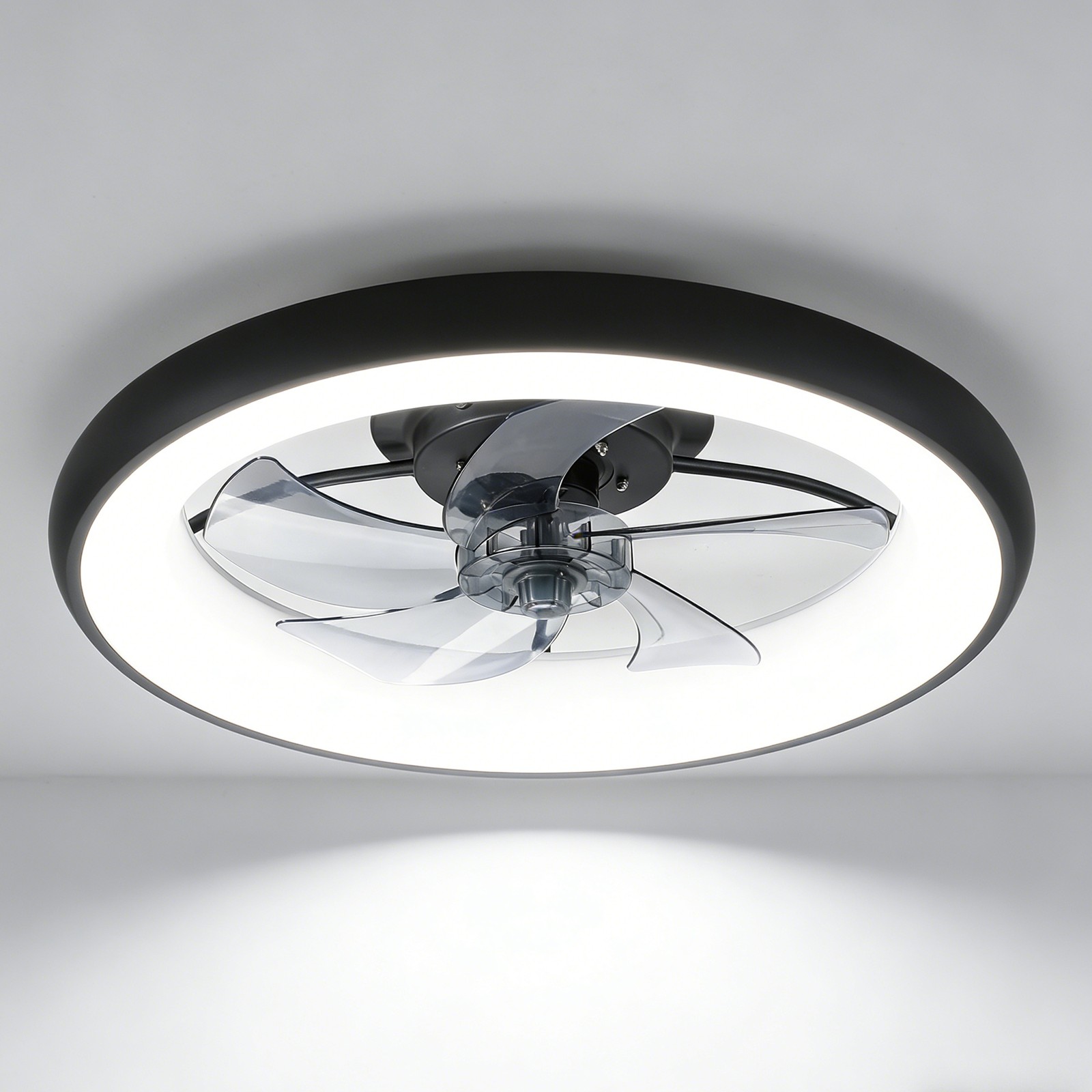 Black LED Modern 22 inch Ceiling Fan Light Flush Mount w APP Remote Control Kit