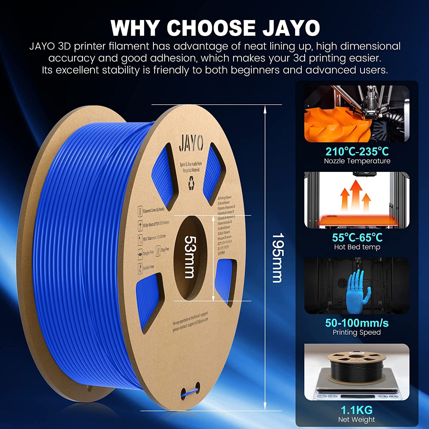 JAYO 1KG PLA 1.75mm Filament PLA Matte SILK PETG ABS PLA+ 3D Printer Consumables