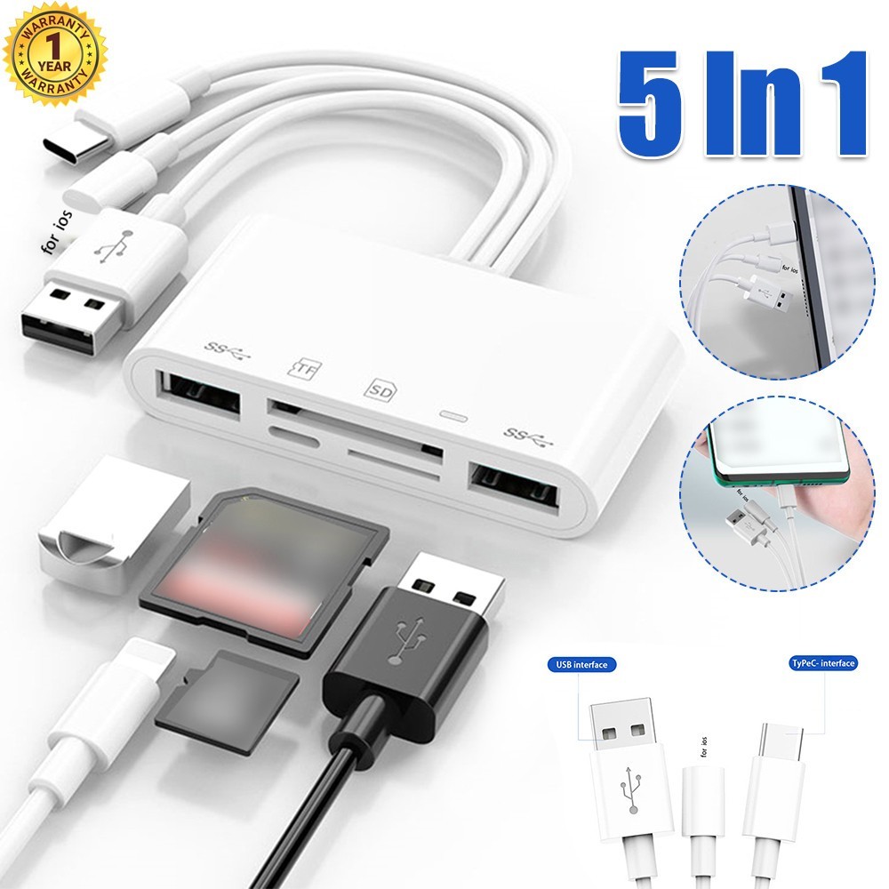 5 in 1 Memory Card Reader USB 3.0 OTG Adapter SD Card Reader For iPhone/iPad LOT