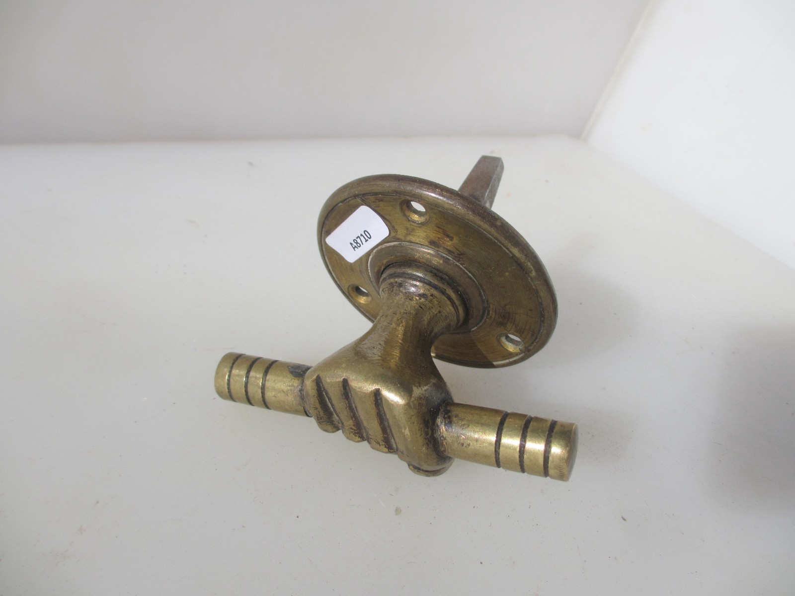 Antique Brass Safe Handle Centre Door Knob Pull Fist Hand Holding Rod Victorian