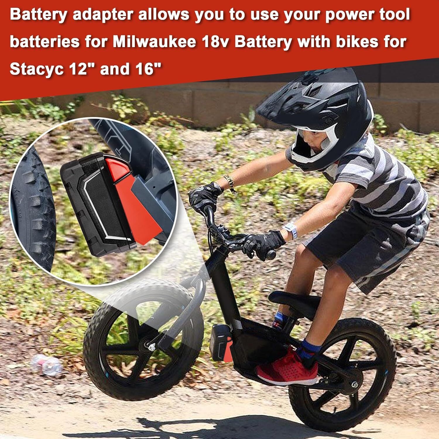 Battery Adapter for Stacyc 12" and 16" Fit for Mil.Waukee 18v Batteries
