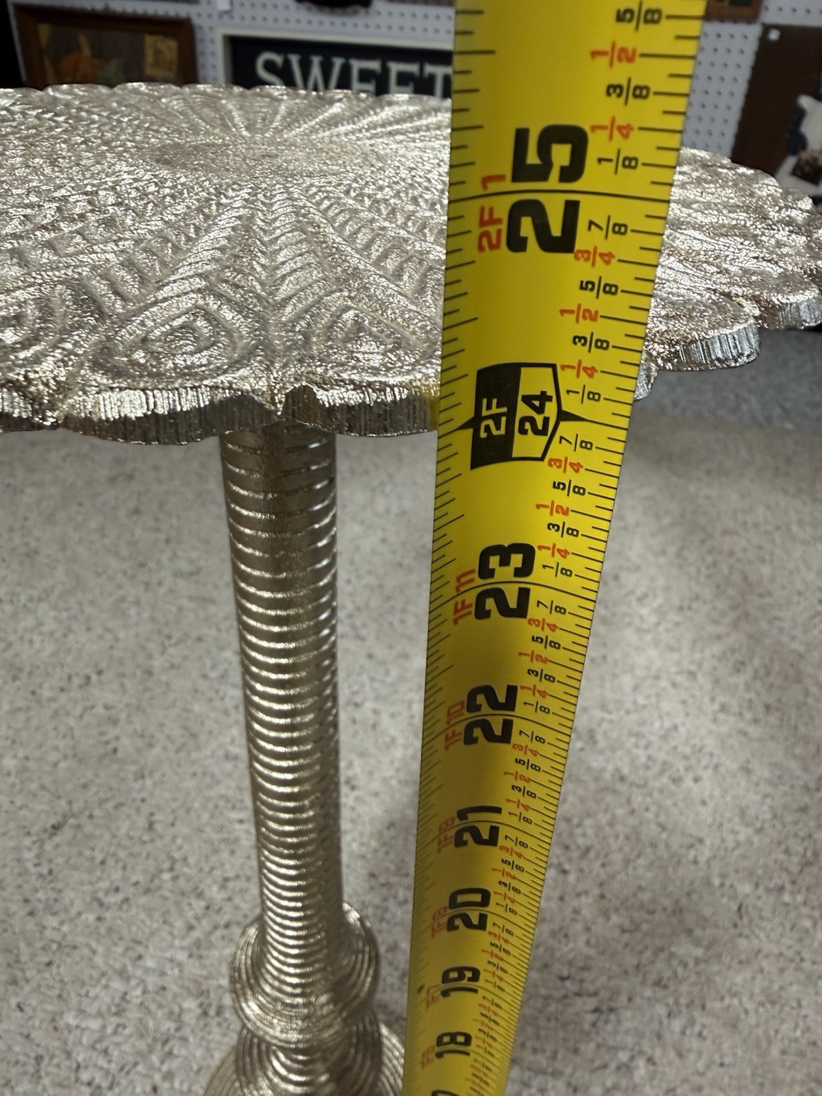 Gold Metal Plant Stand Pedestal Table 24” Tall Floral Top.