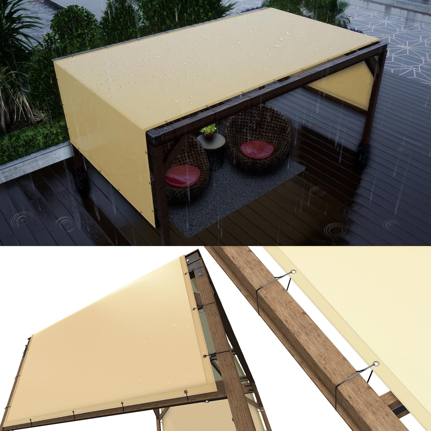 ColourTree Beige Waterproof Pergola Sun Shade Cover Universal Replacement Canopy