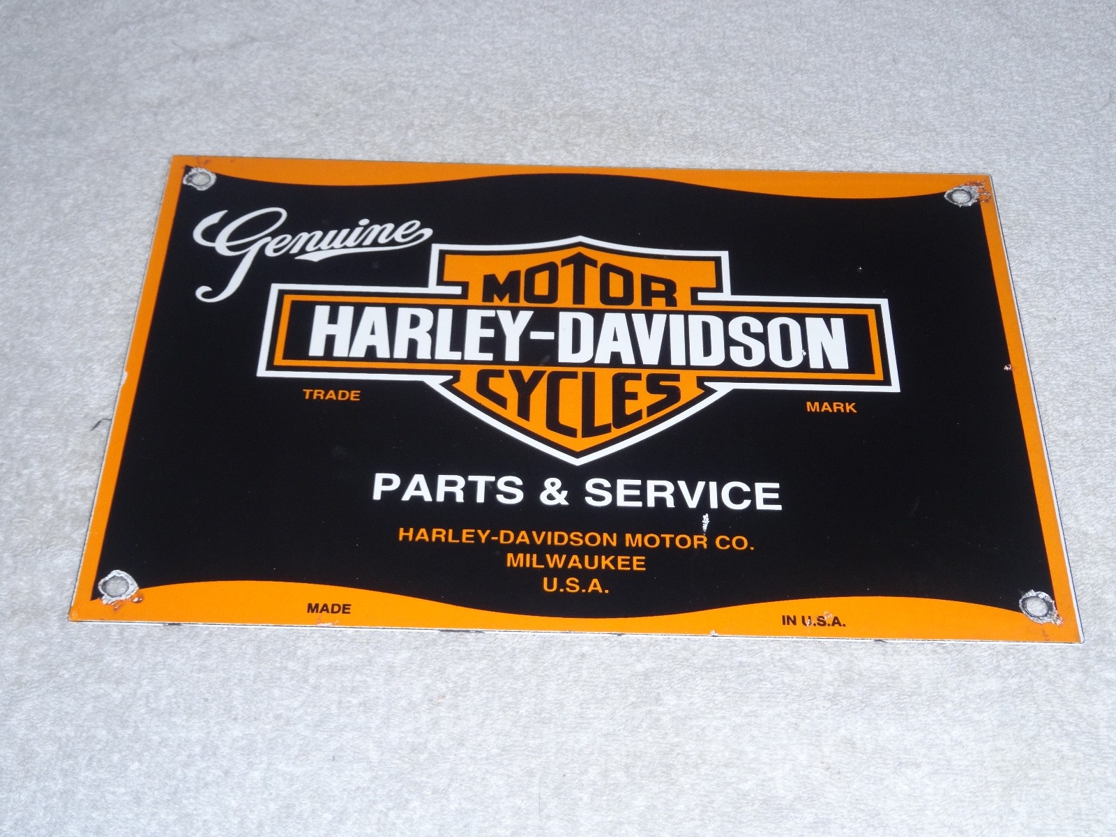 VINTAGE HARLEY DAVIDSON MOTORCYCLE PARTS 12" PORCELAIN METAL GASOLINE & OIL SIGN