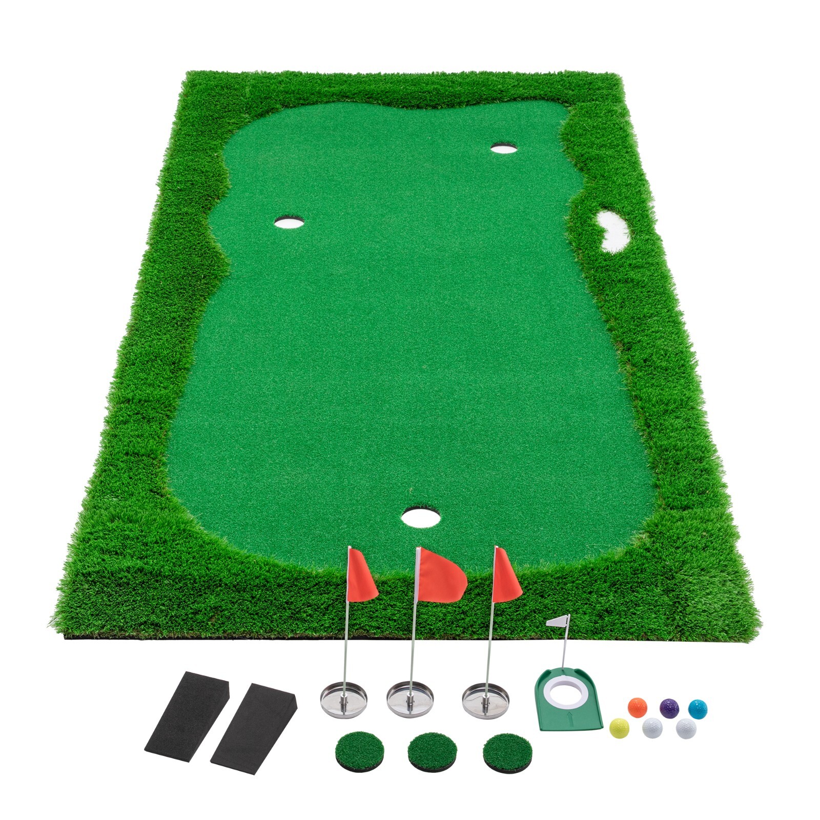 10x5ft Golf Training Mat Putting Green Turf 3 Holes 3 Flags Cups Indoor Outdoor
