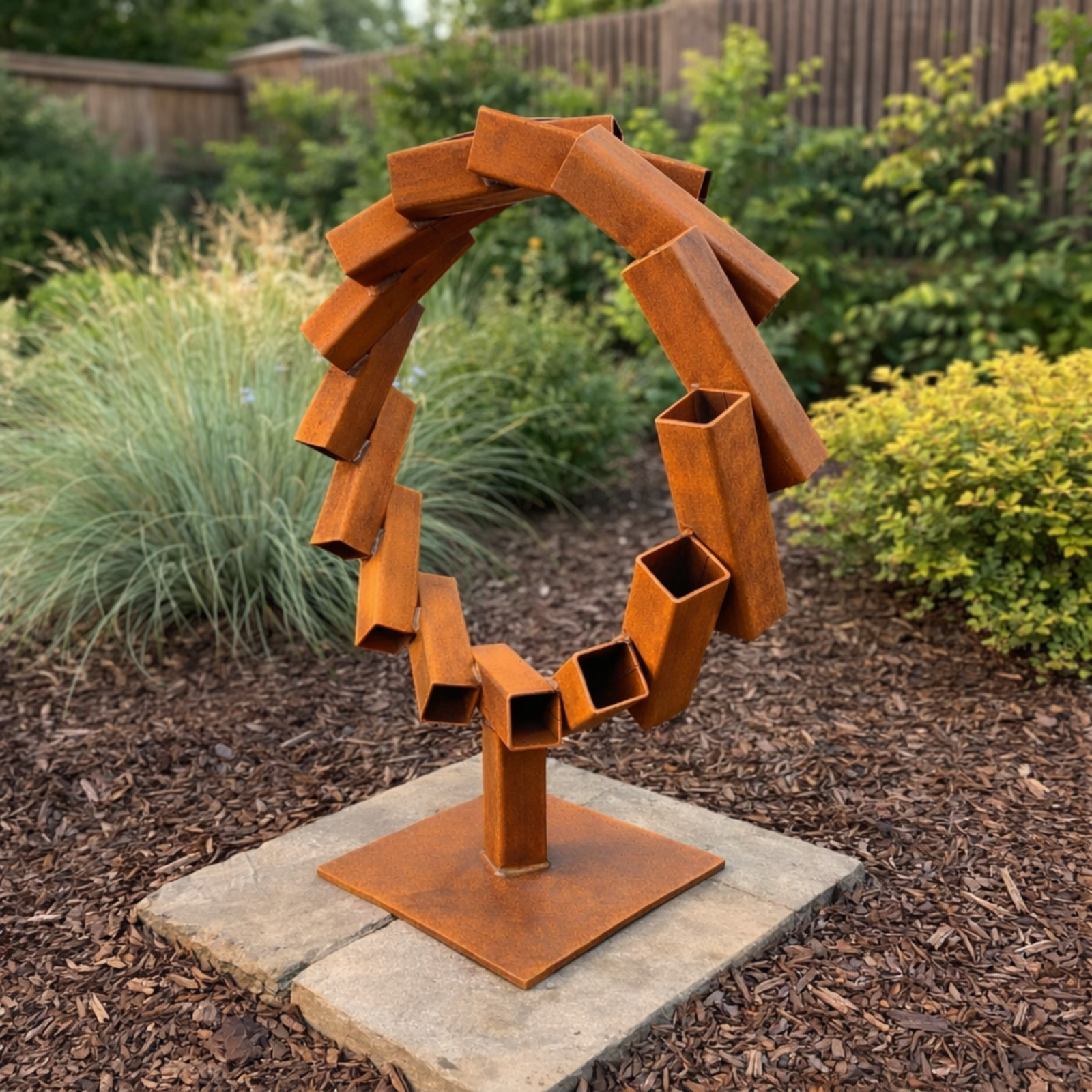 Metal Garden Sculpture Outdoor Yard Art Rusted Steel Modern Lawn Decor 30in