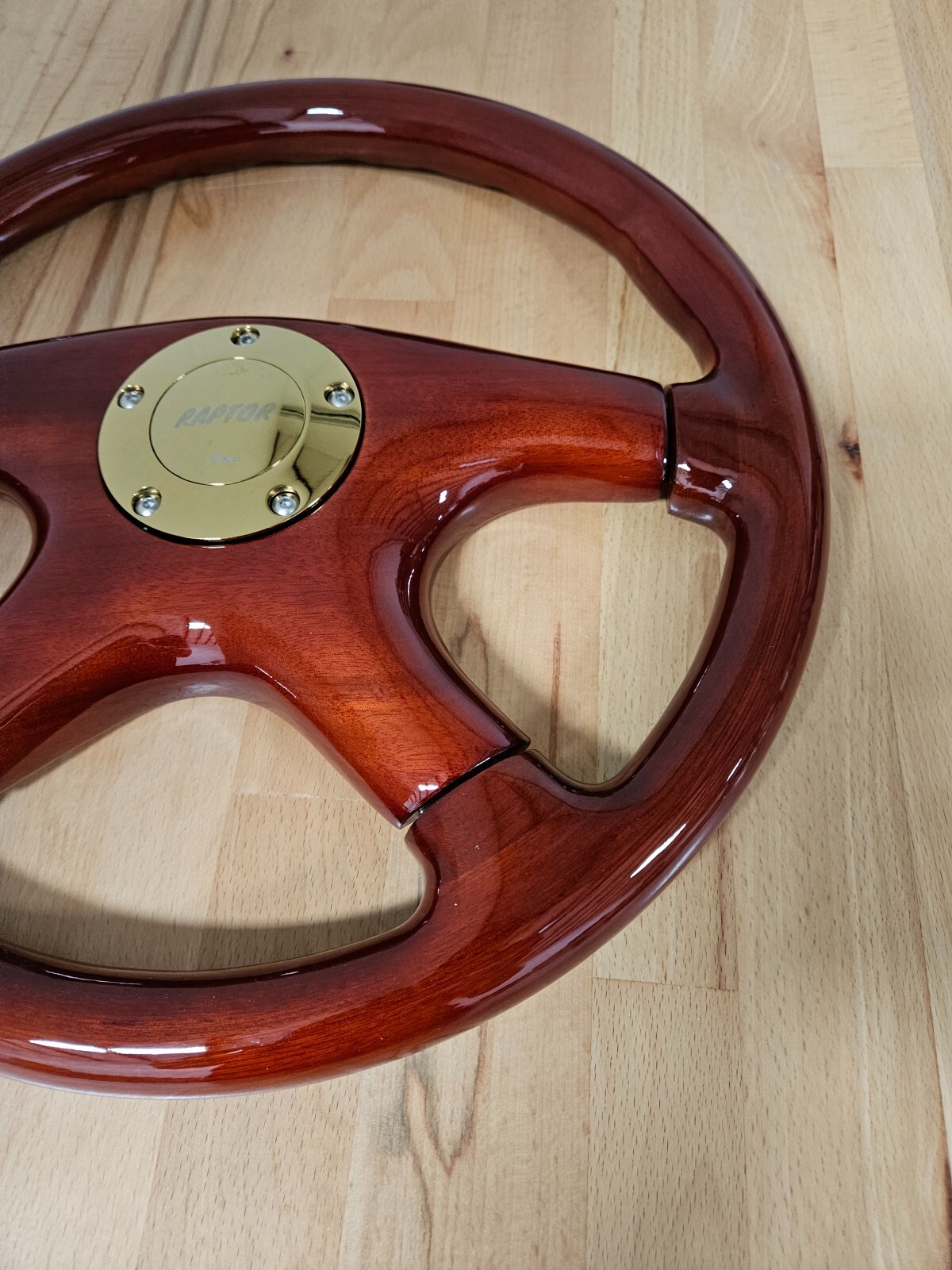 RAPTOR 15" MAHOGANY WOOD STEERING WHEEL - GOLD