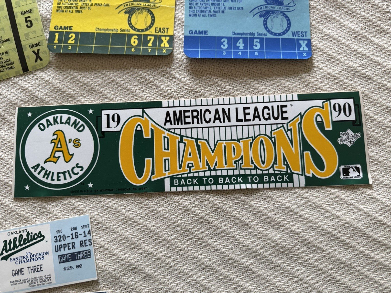 Original Oakland Athletics 1990 ACLS Game 1 Lineup Card + Tickets + More