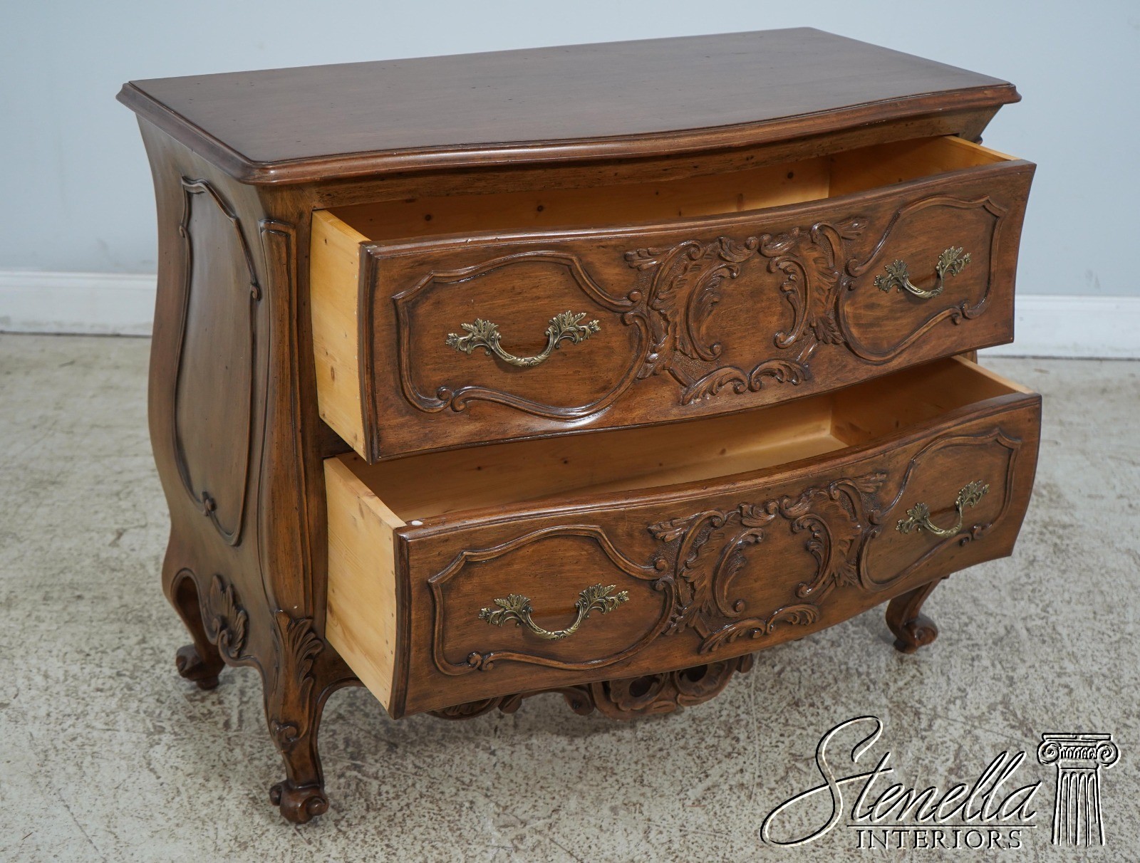 61893: Pair Italian Carved Walnut Finish Commodes Chests