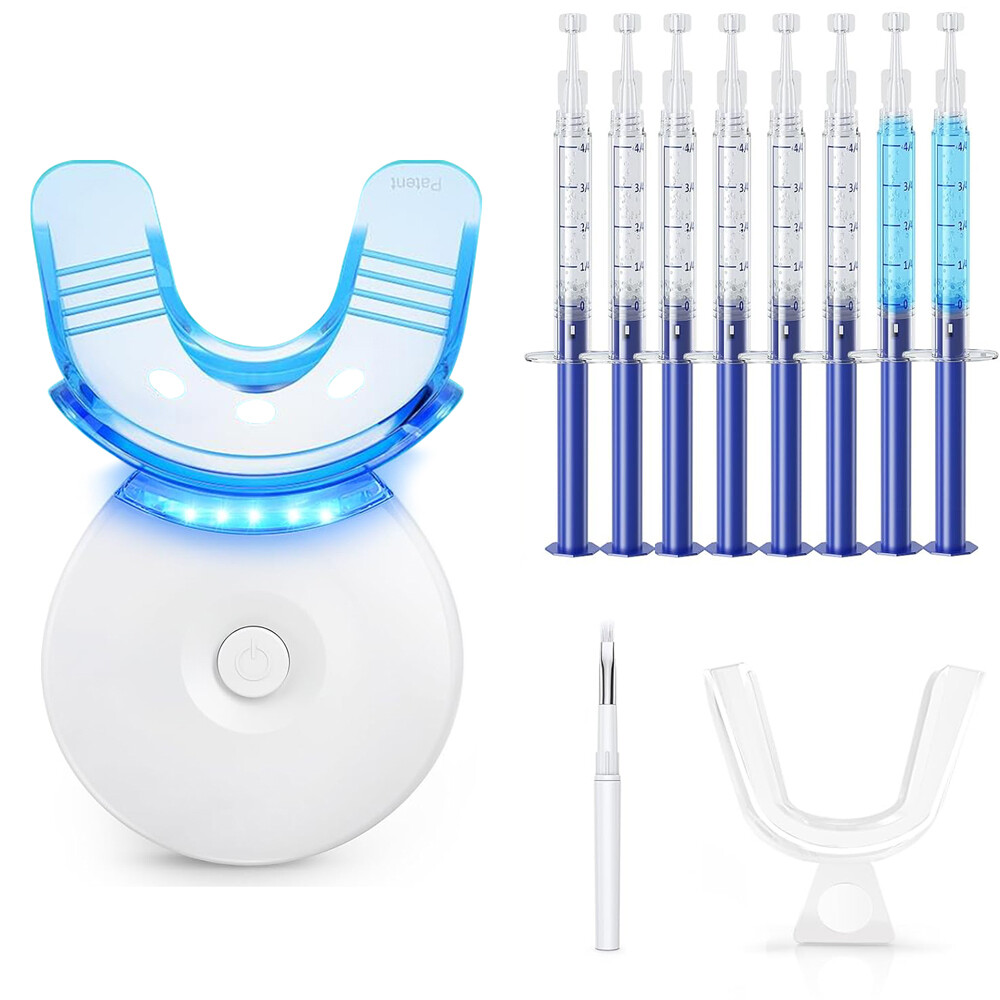 Teeth Whitening Gel Kit LED Light with 6 Whitening Gel +2 Desensitizing Gel Tray