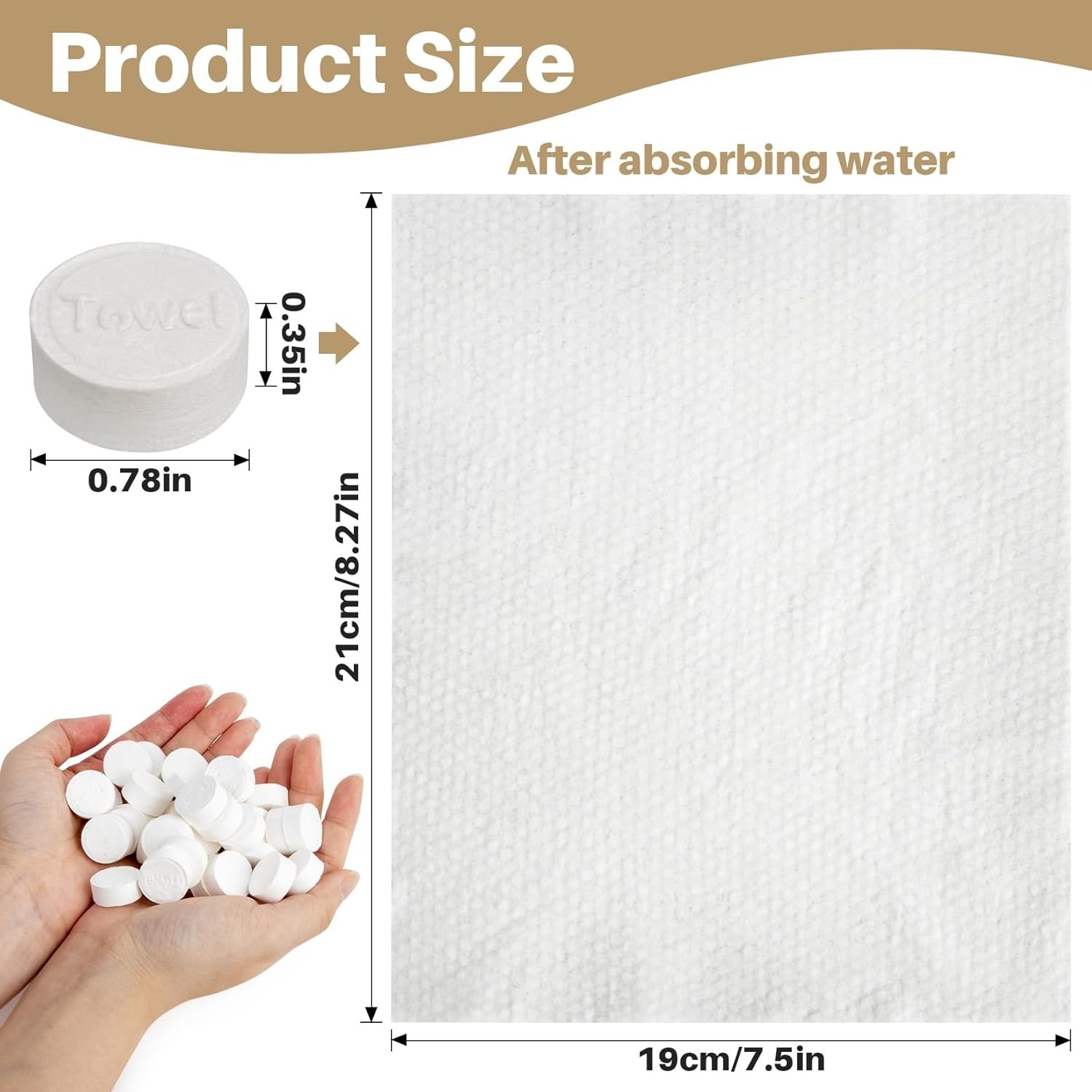 100 Compressed Towel Tablets - Disposable Face Washcloths Fast Drying Lightweigh