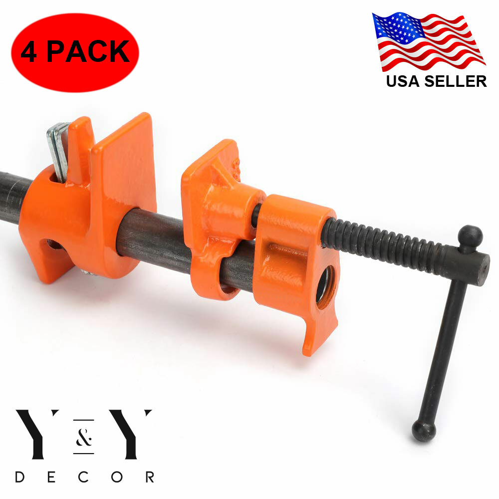 ( 4 Pack ) 1/2" Wood Gluing Pipe Clamp Set Heavy Duty PRO Woodworking Cast Iron
