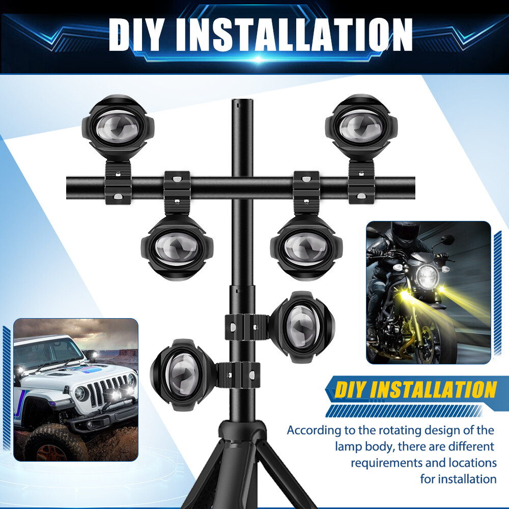 2x LED Spot Light Auxiliary Motorcycle Headlight Driving Fog Lamp Yellow+White