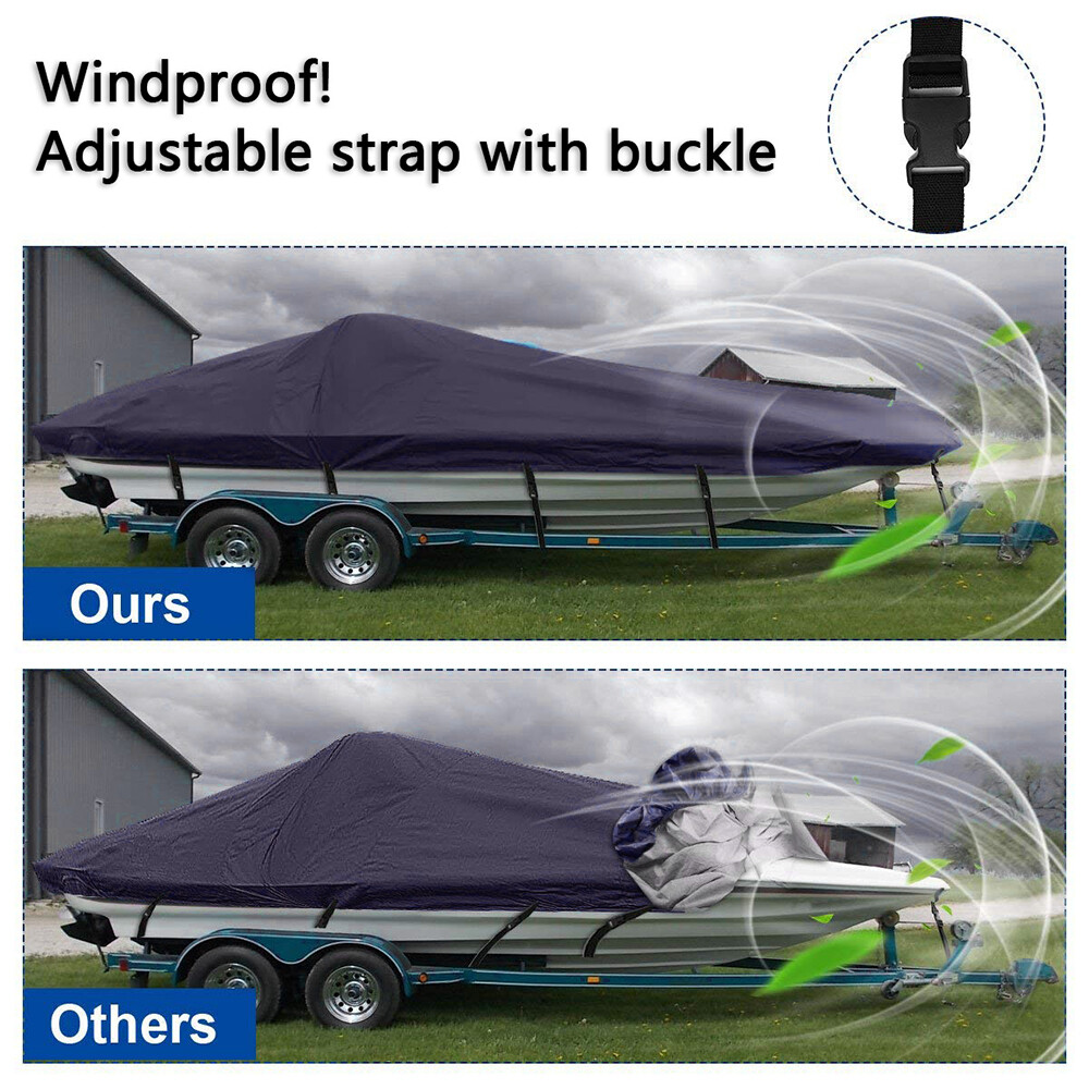 Waterproof Heavy Duty Trailerable Boat Cover Fishing V-Hull Tri-Hull Runabout