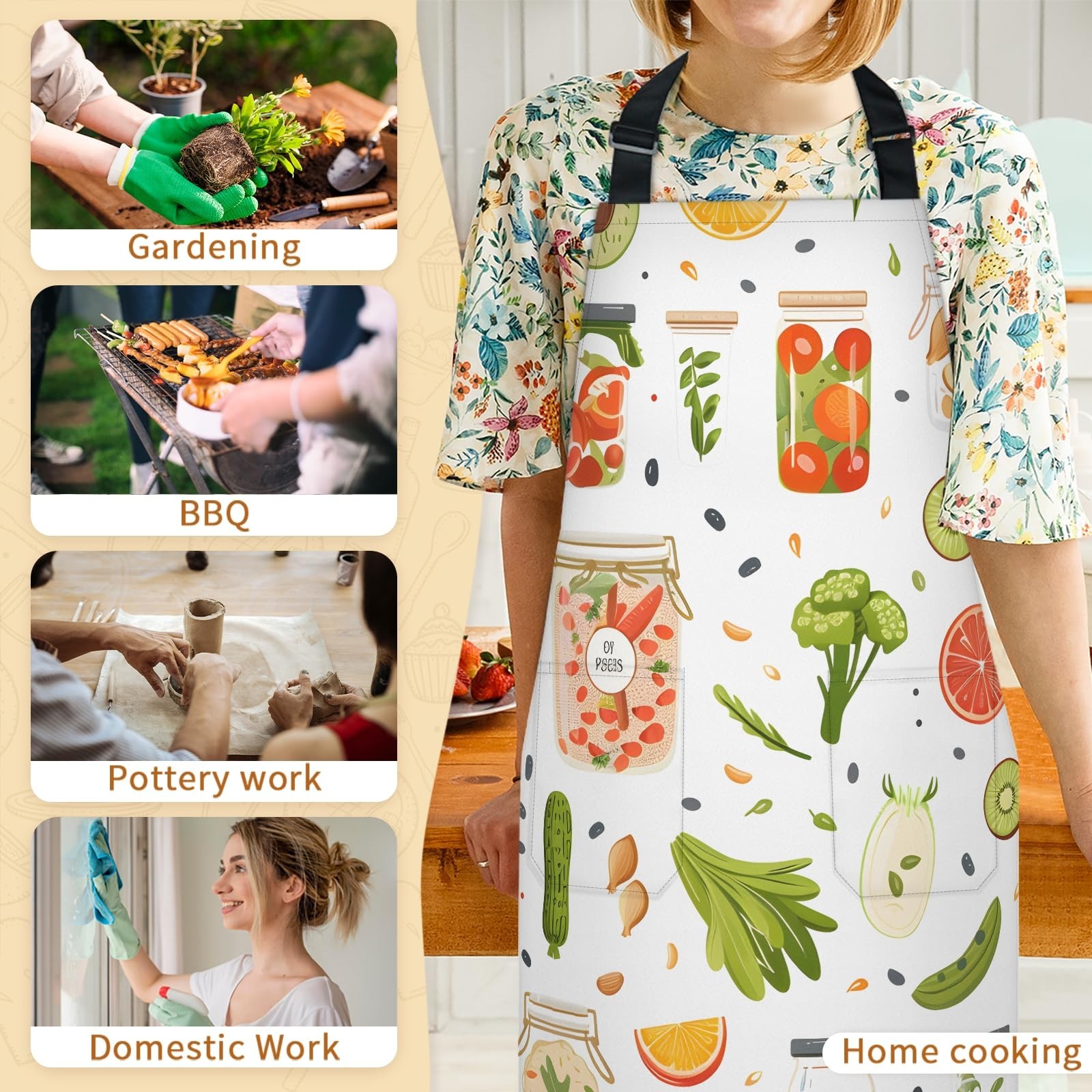 Kitchen Apron with Pockets,Adjustable Aprons for Women Men,Waterproof Chef Ap...
