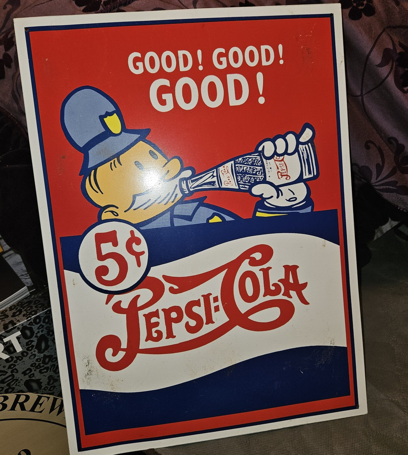 Vintage Pepsi-Cola 5 Cent Metal Sign Soda Advertisement Made USA