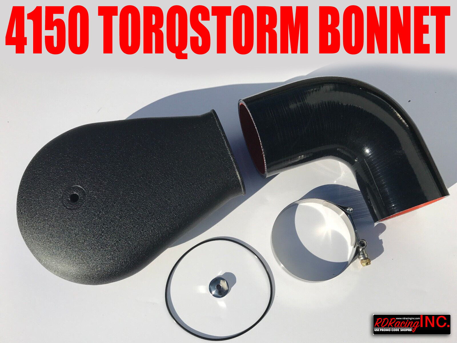 TORQSTORM SUPERCHARGER 4150 BLACK SHORT CARBURETOR BONNET HAT & ELBOW CLAMP