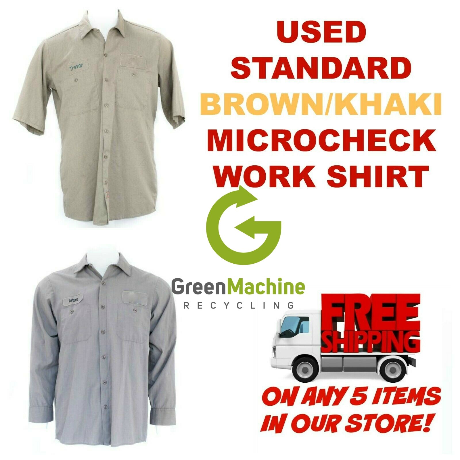 Used Work Shirts Cintas, Redkap, Unifirst, G&K Khaki/Brown Microcheck