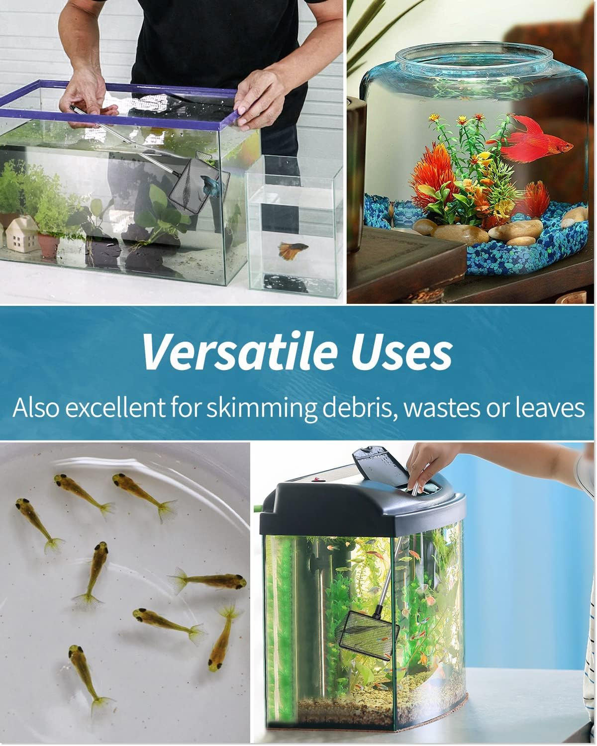 Aquarium Fish Net Small Fine Mesh with Extendable Handle for Betta Shrimp Tanks