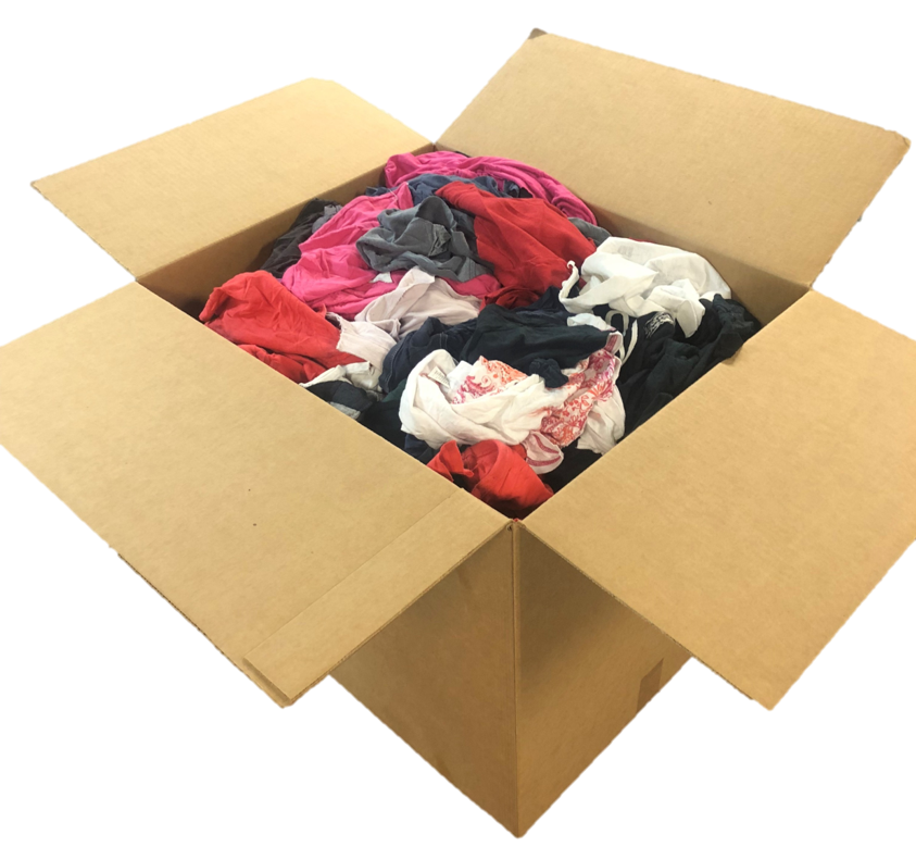 PALLET OF COLORED T-SHIRT RAGS - 50 LBs - 12 BOXES - 600 LB - FREE SHIPPING!!