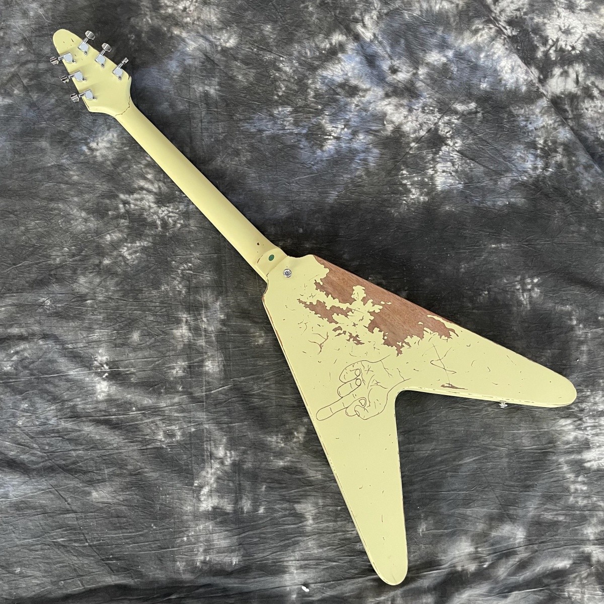 Vintage Relic Flying V Electric Guitar James Hetfield Cream Yellow Mahogany Body